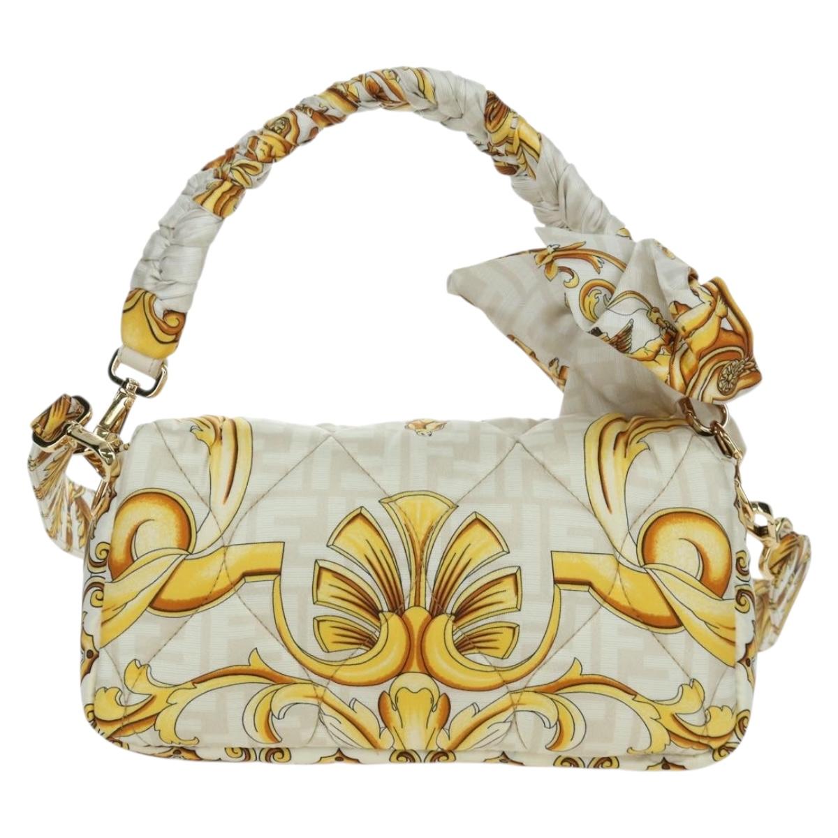 FENDI Zucca Canvas Fenderche VERSACE Mamma Baguette Bag White Auth 173367SAM
