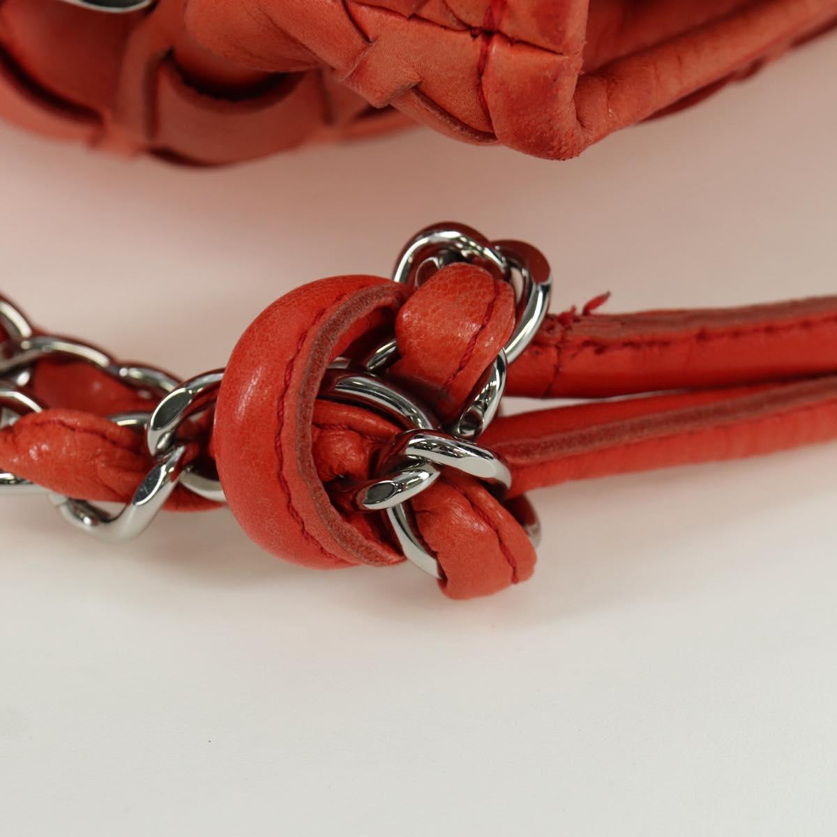 CHANEL Chain Shoulder Bag Lamb Skin Orange Silver CC Auth 173371A