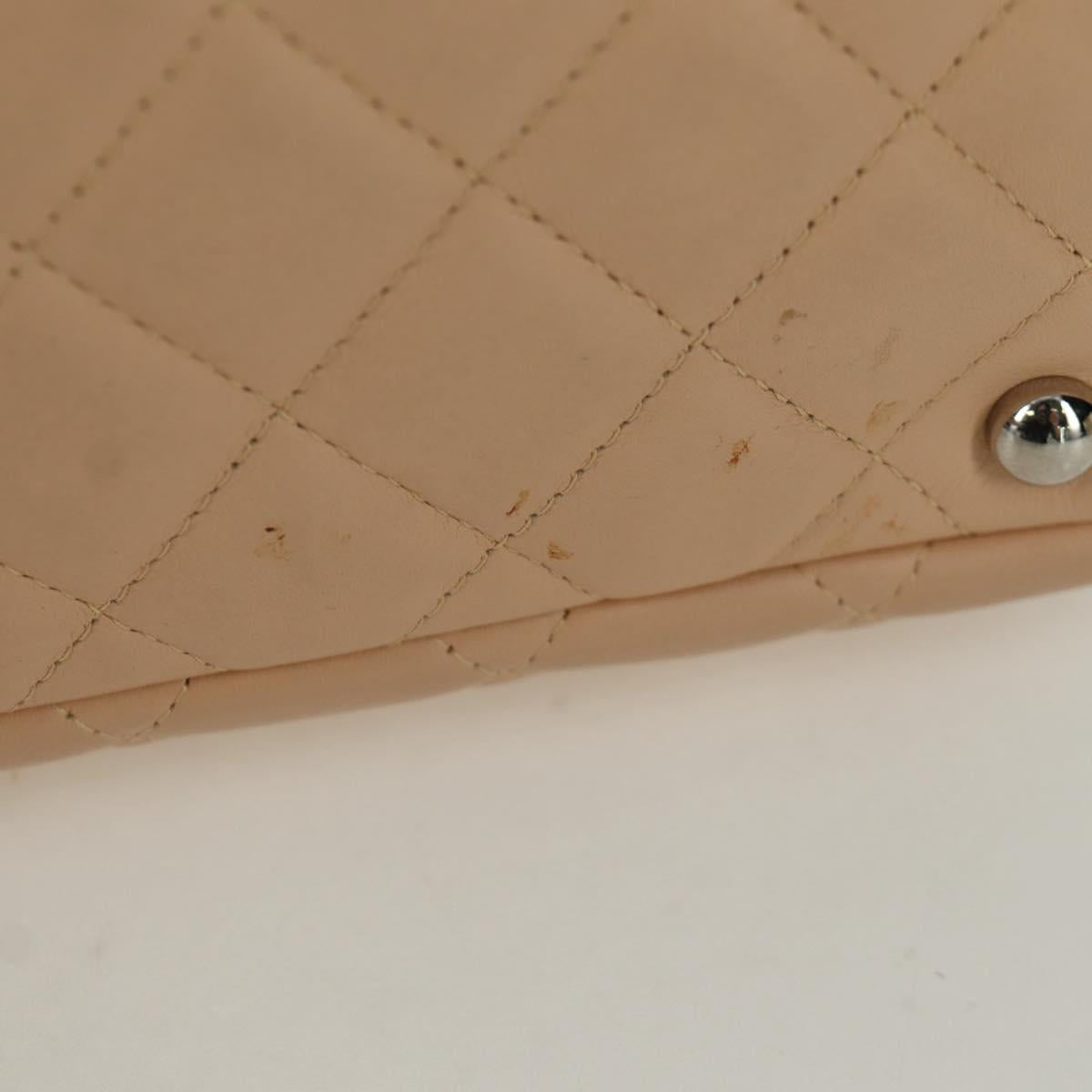 CHANEL Cambon Line Matelasse Hand Bag Lamb Skin Beige Silver CC Auth 173372SAM