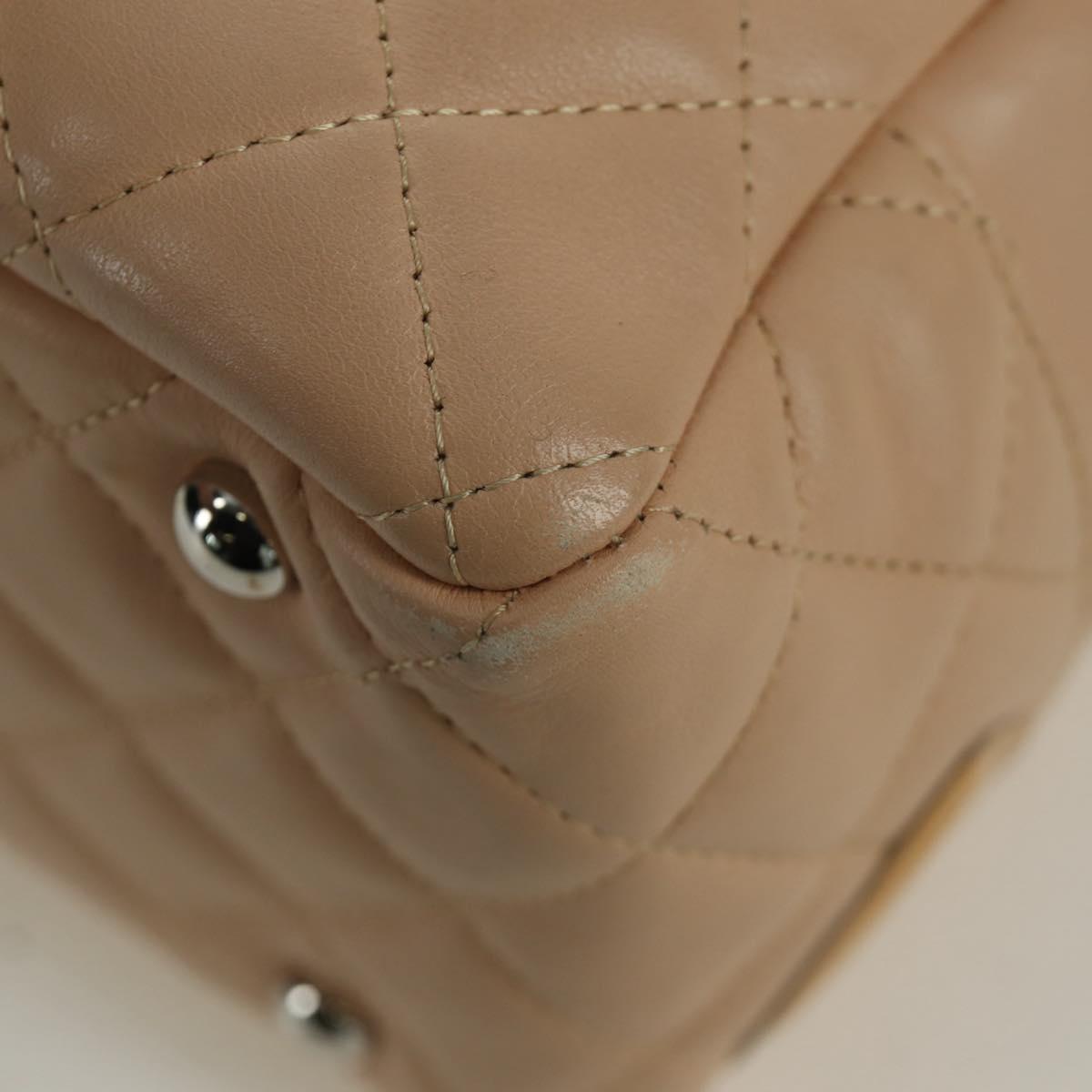 CHANEL Cambon Line Matelasse Hand Bag Lamb Skin Beige Silver CC Auth 173372SAM