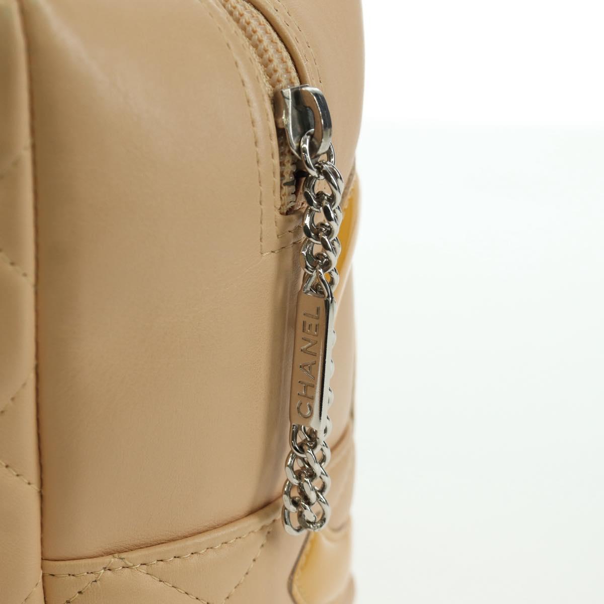 CHANEL Cambon Line Matelasse Hand Bag Lamb Skin Beige Silver CC Auth 173372SAM