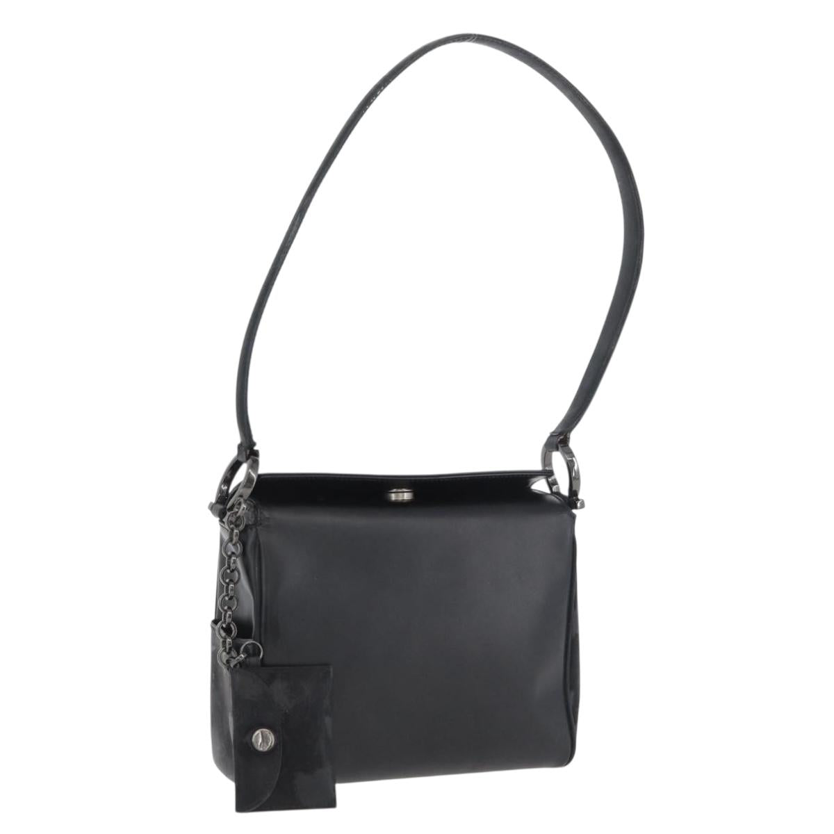 Salvatore Ferragamo Gancini Shoulder Bag Leather Black Silver Auth 173384