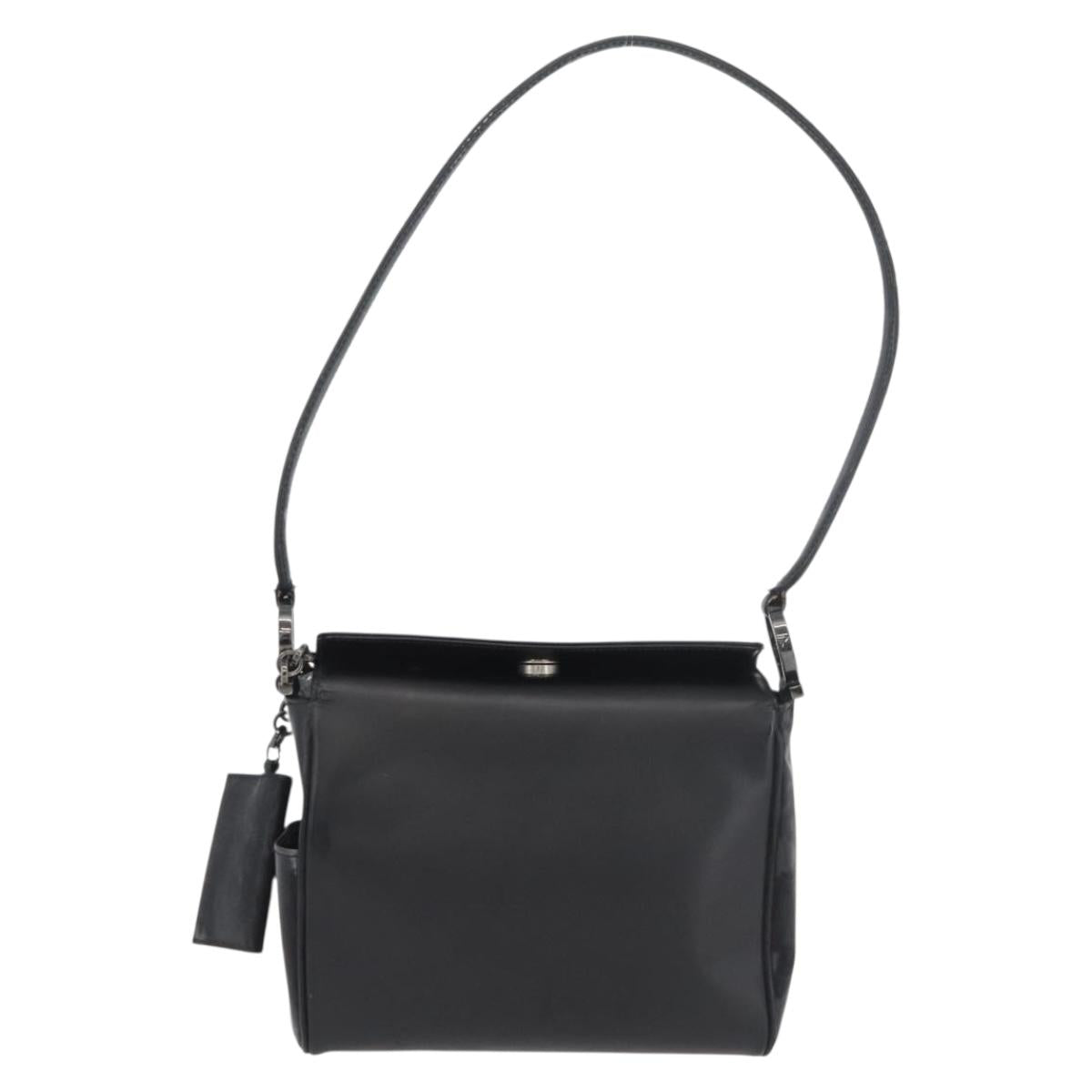 Salvatore Ferragamo Gancini Shoulder Bag Leather Black Silver Auth 173384