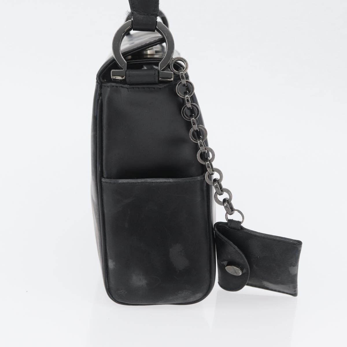 Salvatore Ferragamo Gancini Shoulder Bag Leather Black Silver Auth 173384