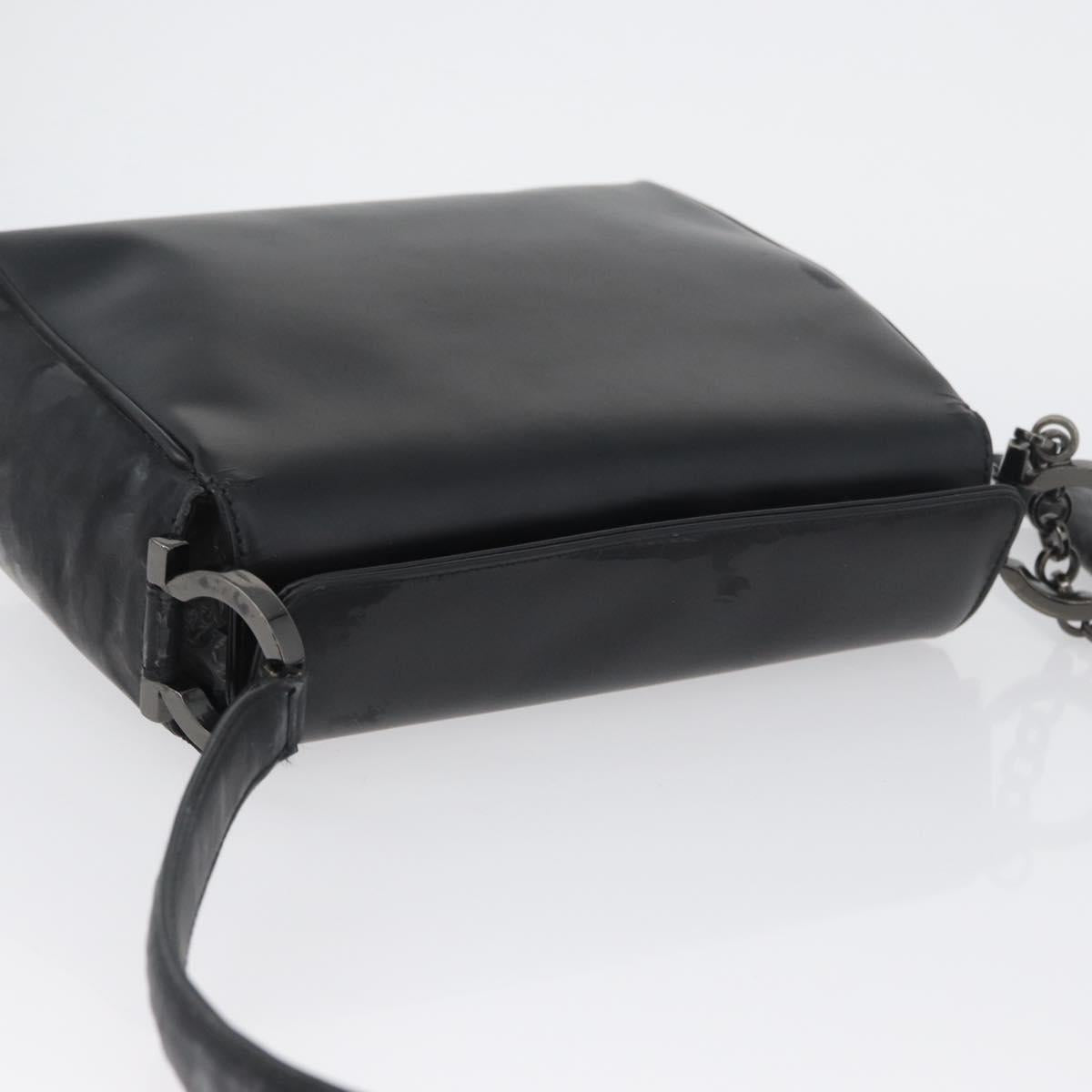 Salvatore Ferragamo Gancini Shoulder Bag Leather Black Silver Auth 173384