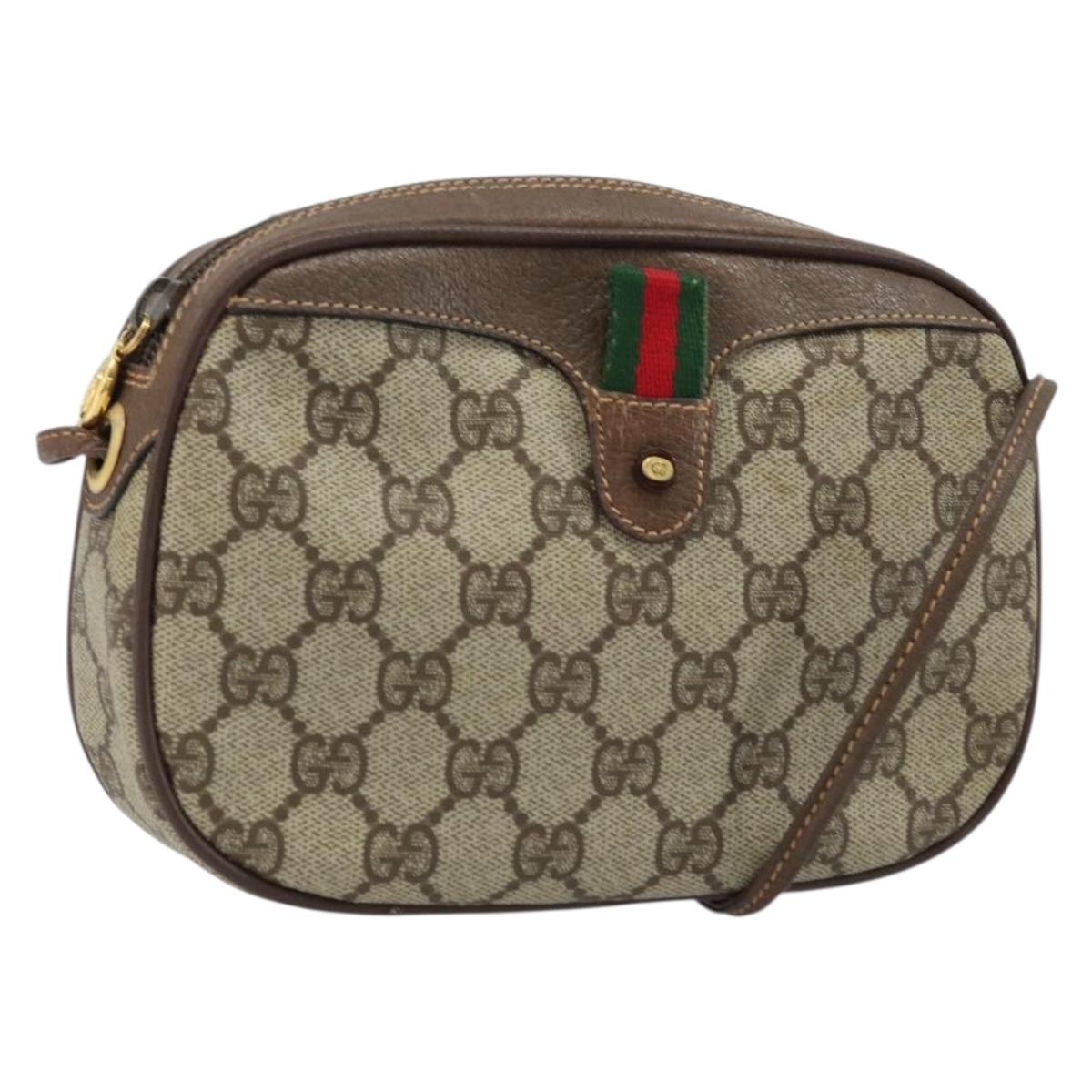 GUCCI GG Supreme Web Sherry Line Bag PVC Beige 007 58 6112 4002 Auth 173387