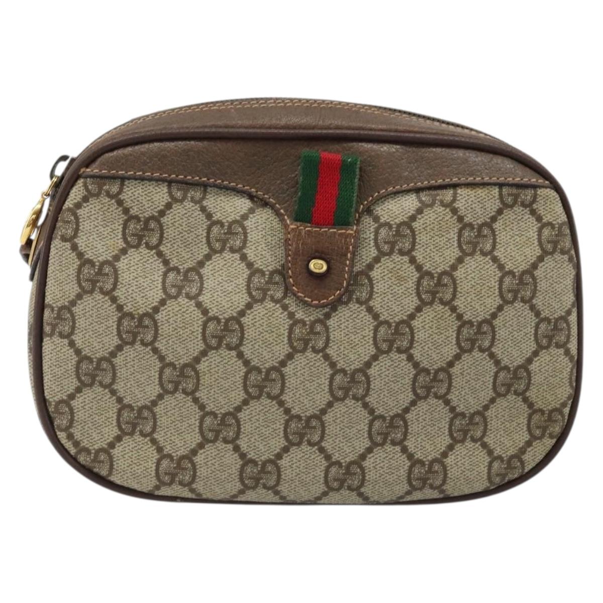 GUCCI GG Supreme Web Sherry Line Bag PVC Beige 007 58 6112 4002 Auth 173387