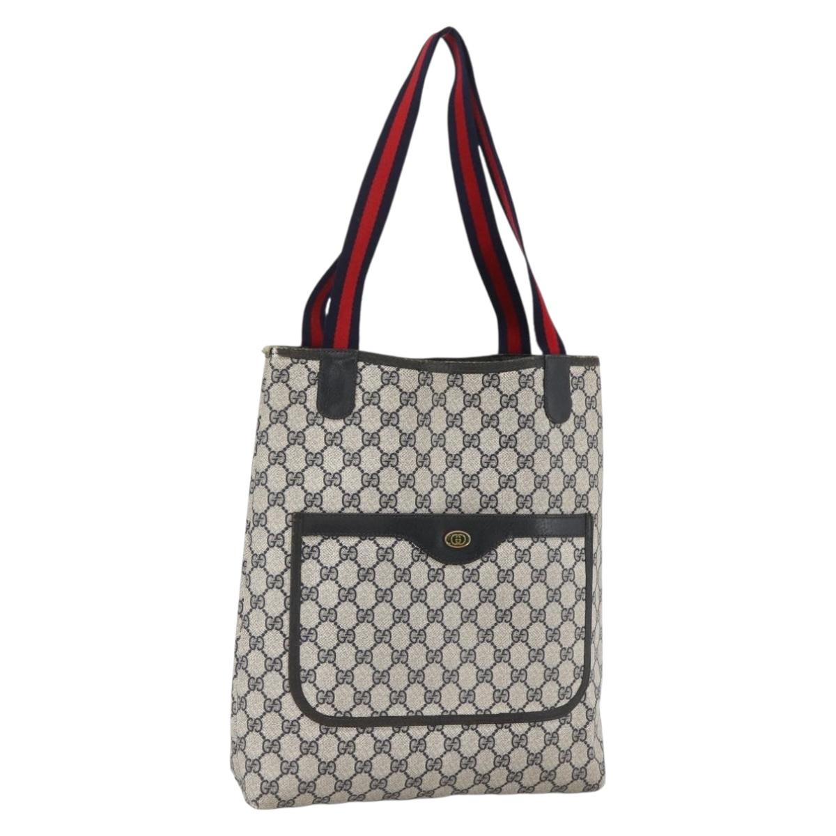 GUCCI GG Supreme Sherry Line Tote Bag PVC Navy Gold Red 39 02 003 Auth 173389