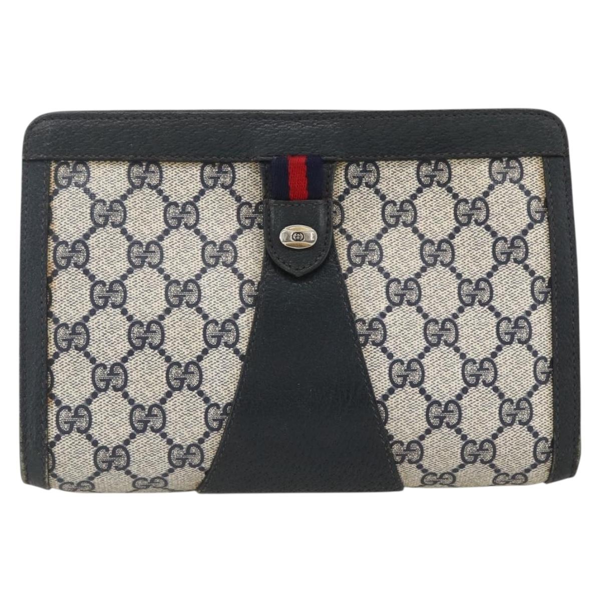 GUCCI GG Supreme Sherry Line Clutch Bag PVC Navy Red 89 01 032 Auth 173392