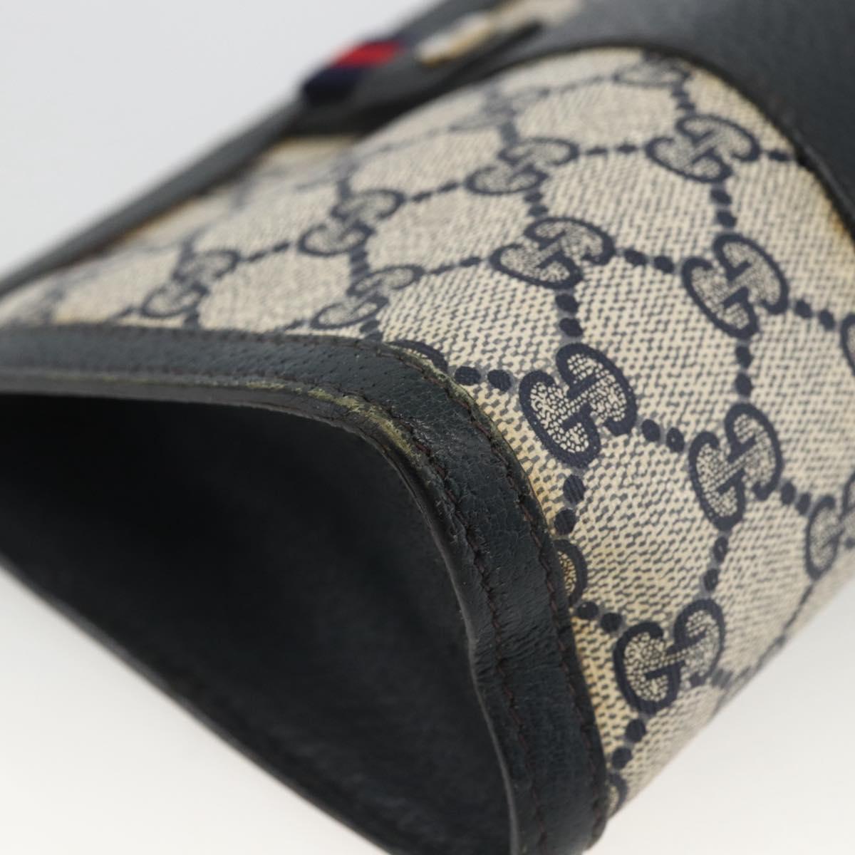 GUCCI GG Supreme Sherry Line Clutch Bag PVC Navy Red 89 01 032 Auth 173392