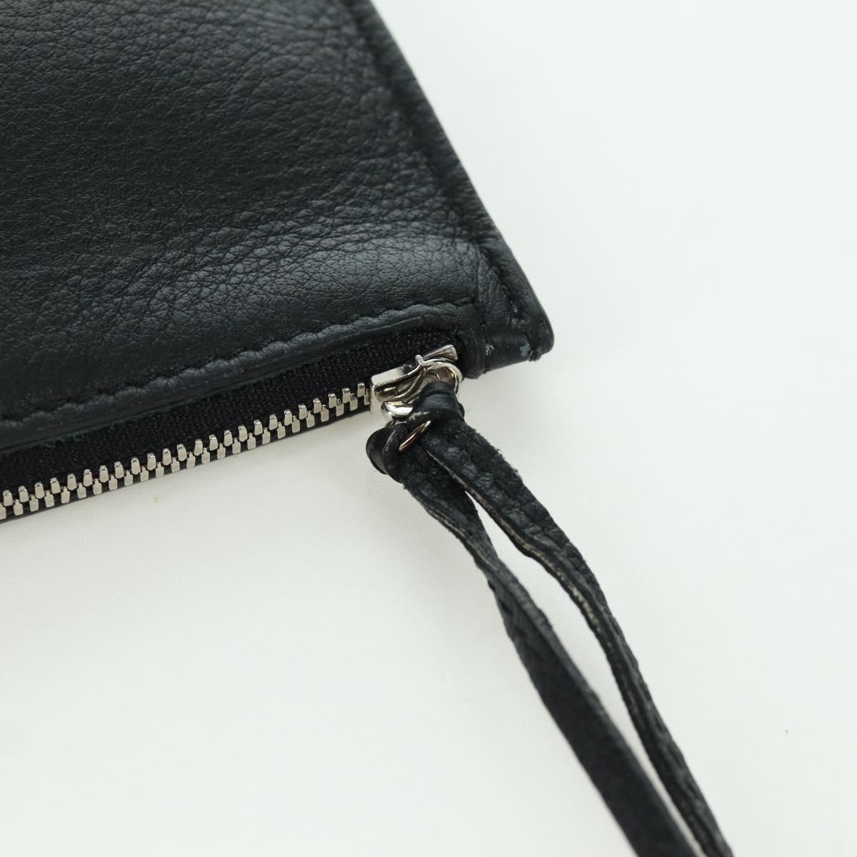 BALENCIAGA Clutch Bag Leather Black Silver Auth 173393A