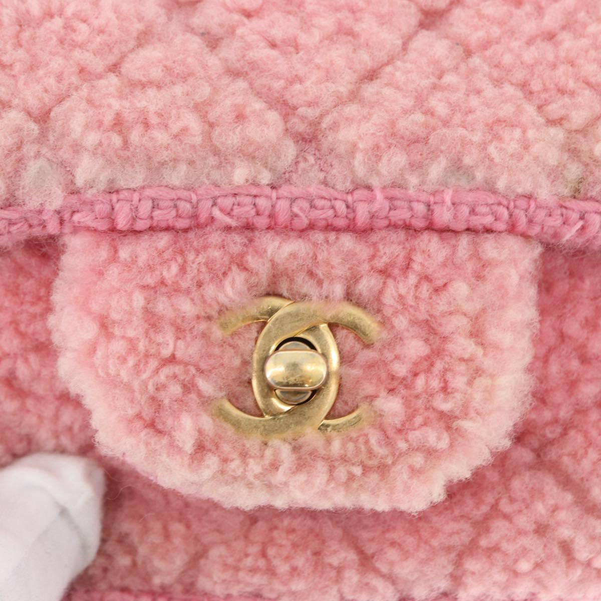 CHANEL Mini Matelasse 15 Chain Shoulder Bag Wool Pink Gold CC Auth 173407SAM