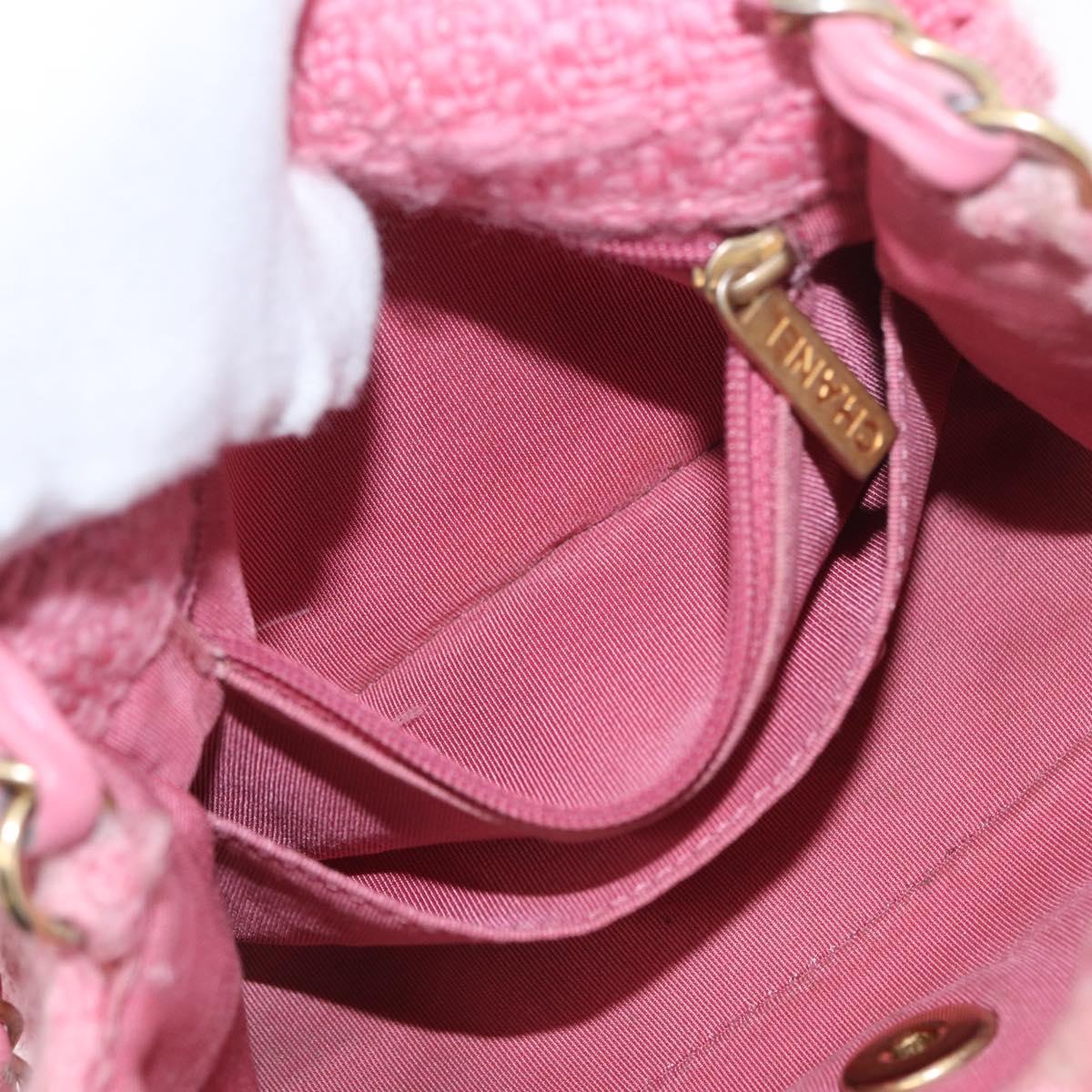 CHANEL Mini Matelasse 15 Chain Shoulder Bag Wool Pink Gold CC Auth 173407SAM