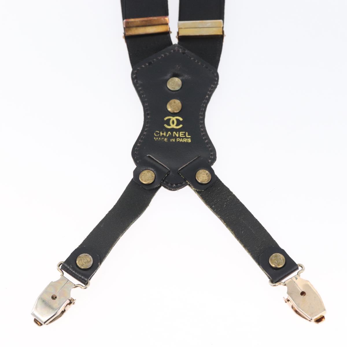 CHANEL Suspenders Canvas Black CC Auth 173409V