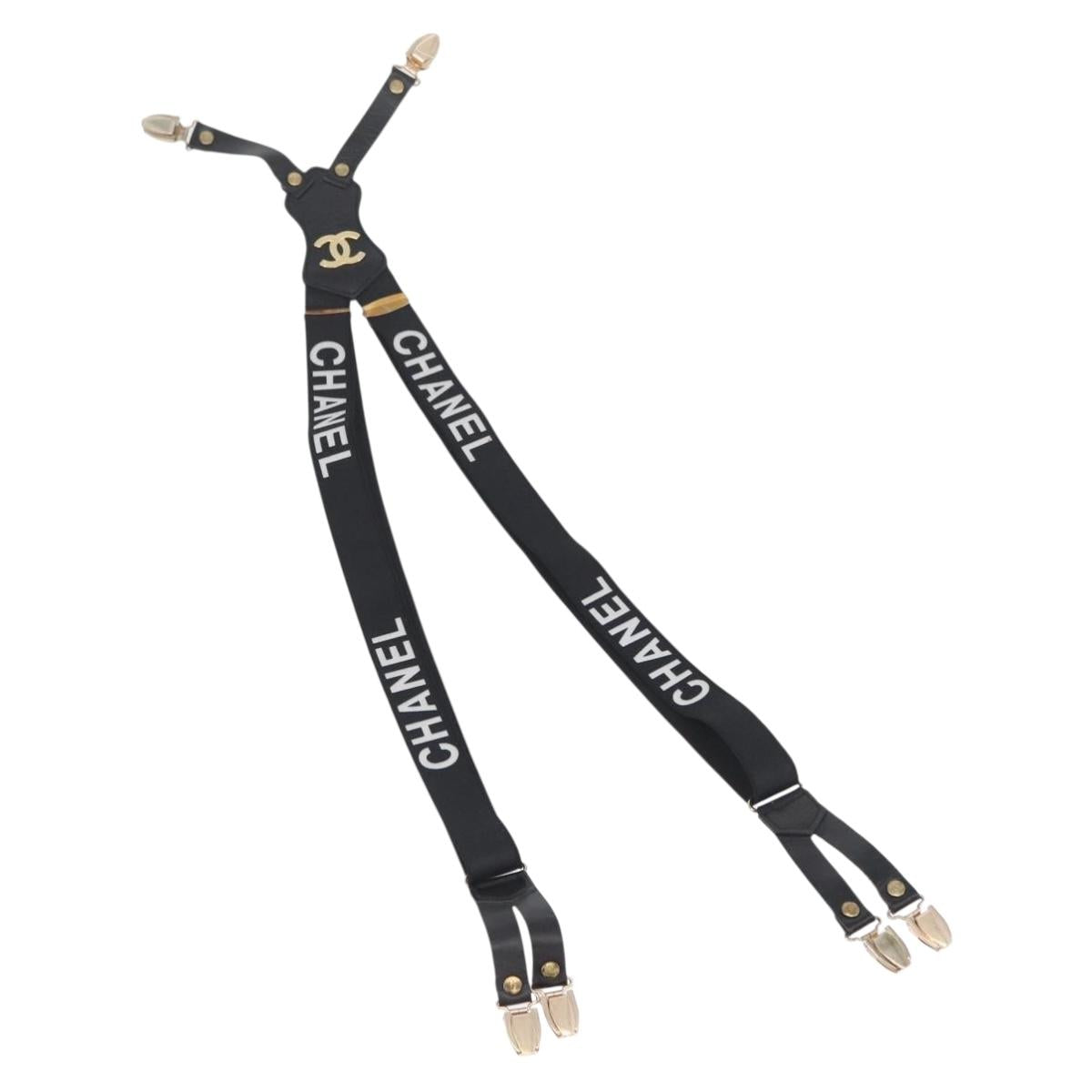 CHANEL Suspenders Canvas Black CC Auth 173409V