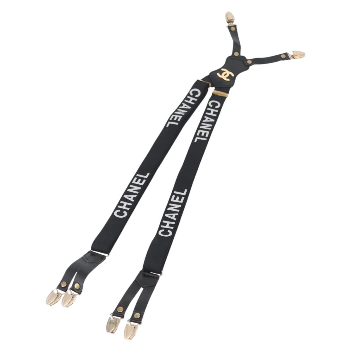 CHANEL Suspenders Canvas Black CC Auth 173409V
