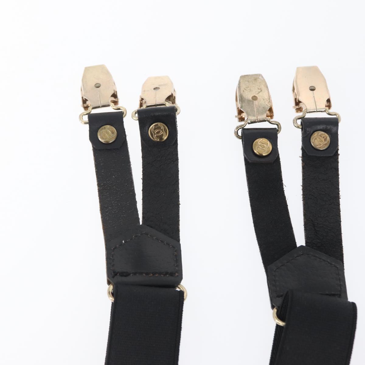 CHANEL Suspenders Canvas Black CC Auth 173409V