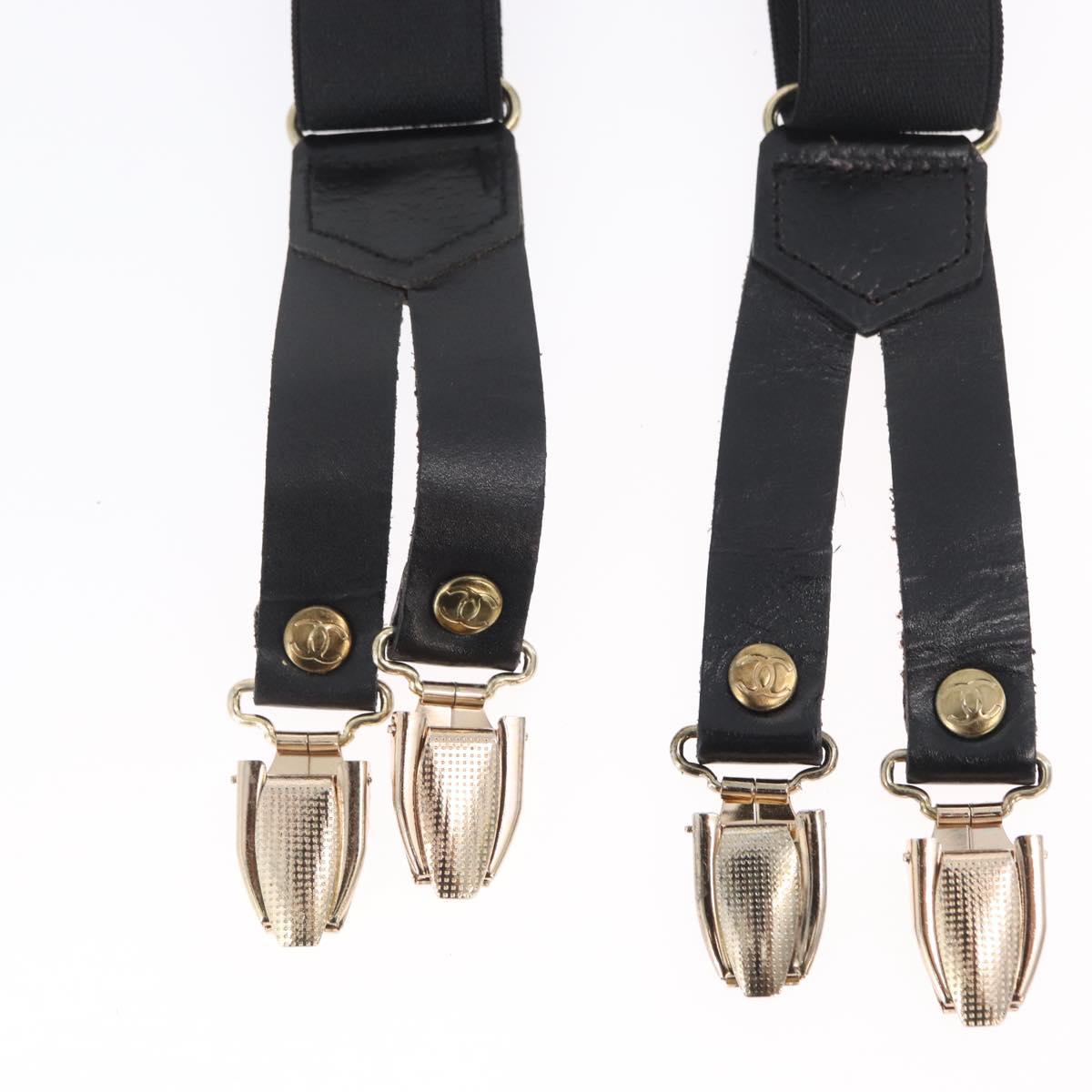 CHANEL Suspenders Canvas Black CC Auth 173409V