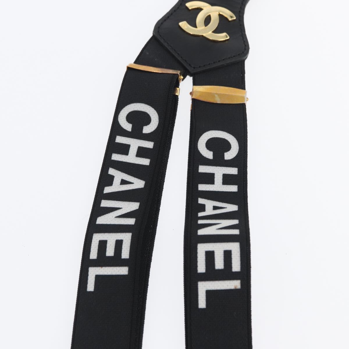 CHANEL Suspenders Canvas Black CC Auth 173409V