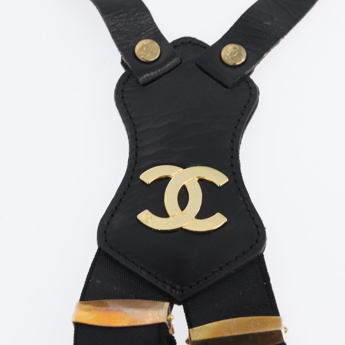 CHANEL Suspenders Canvas Black CC Auth 173409V