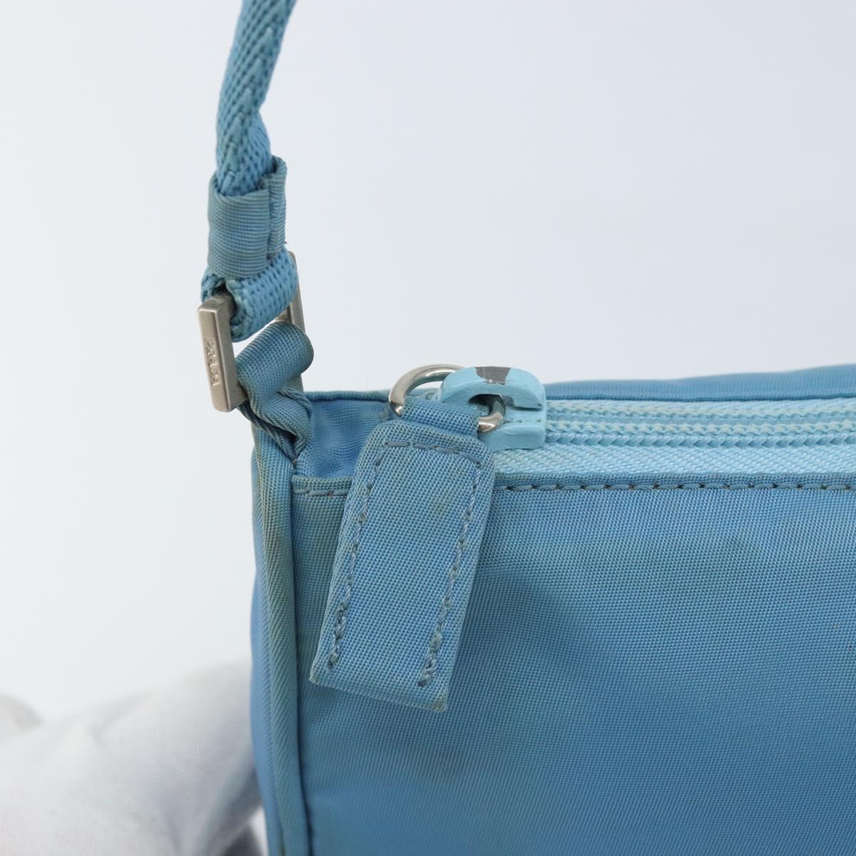 PRADA Accessory Pouch Nylon Light Blue Silver Auth 173414