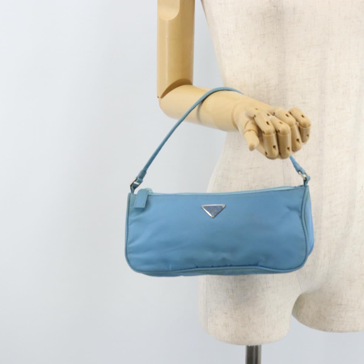 PRADA Accessory Pouch Nylon Light Blue Silver Auth 173414