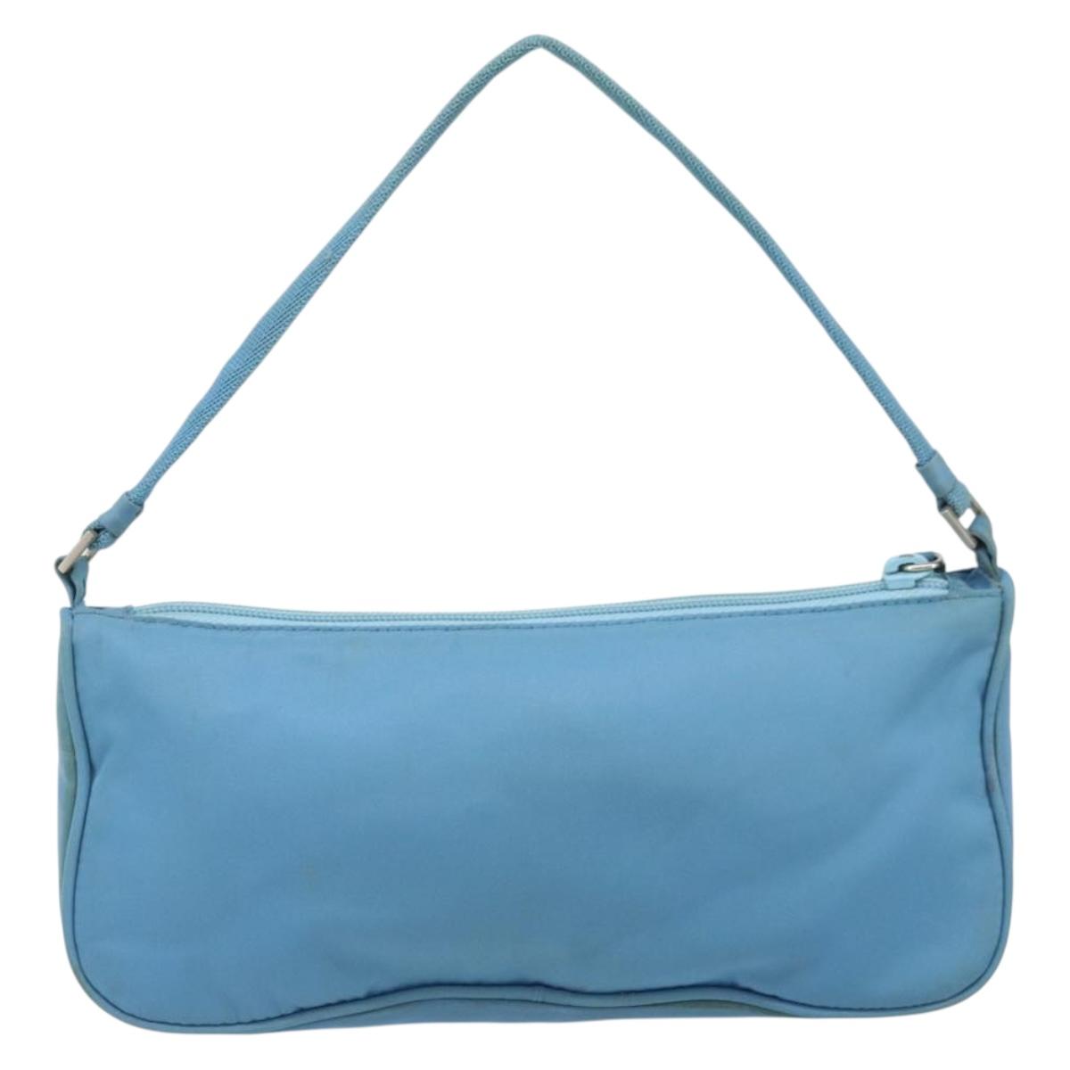 PRADA Accessory Pouch Nylon Light Blue Silver Auth 173414
