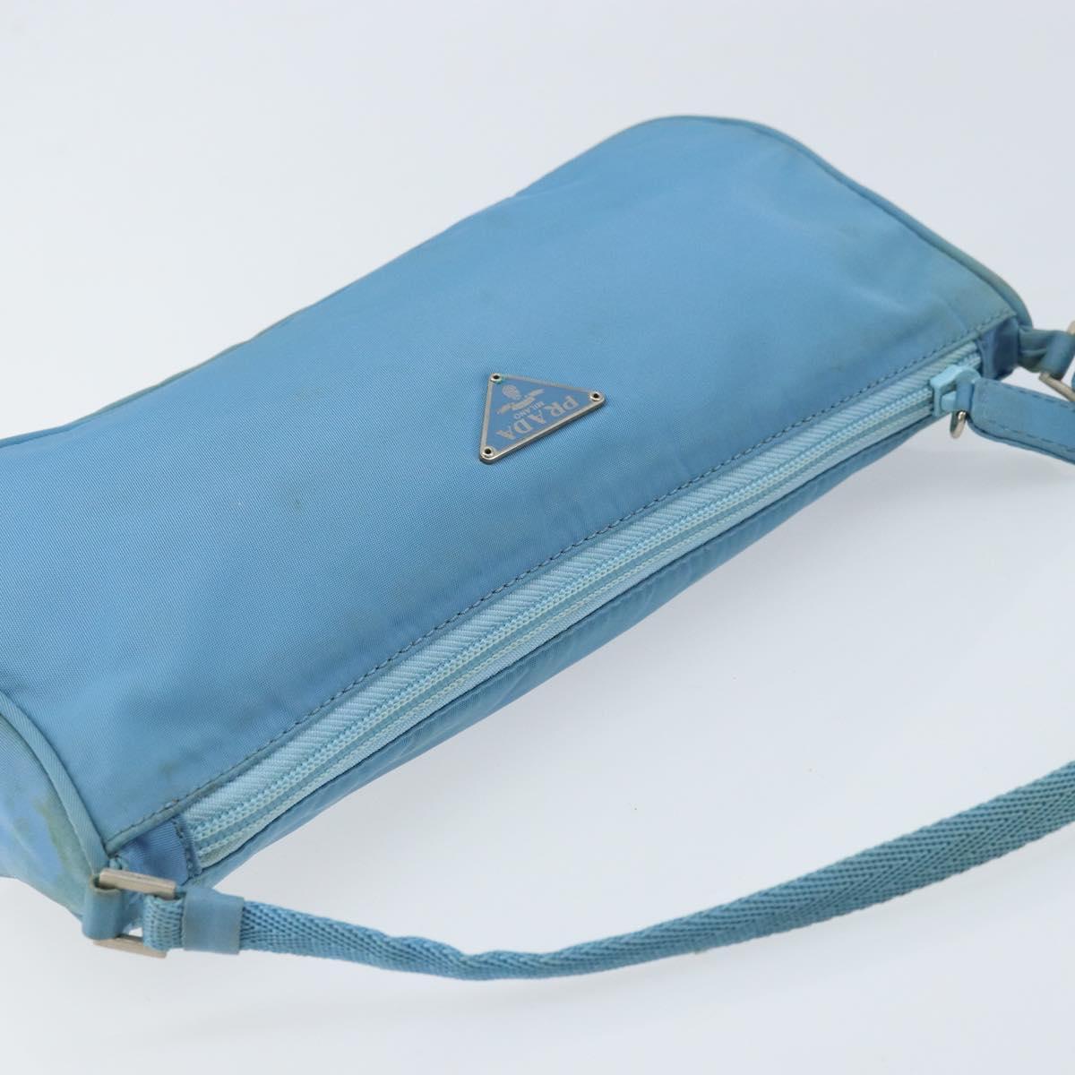 PRADA Accessory Pouch Nylon Light Blue Silver Auth 173414