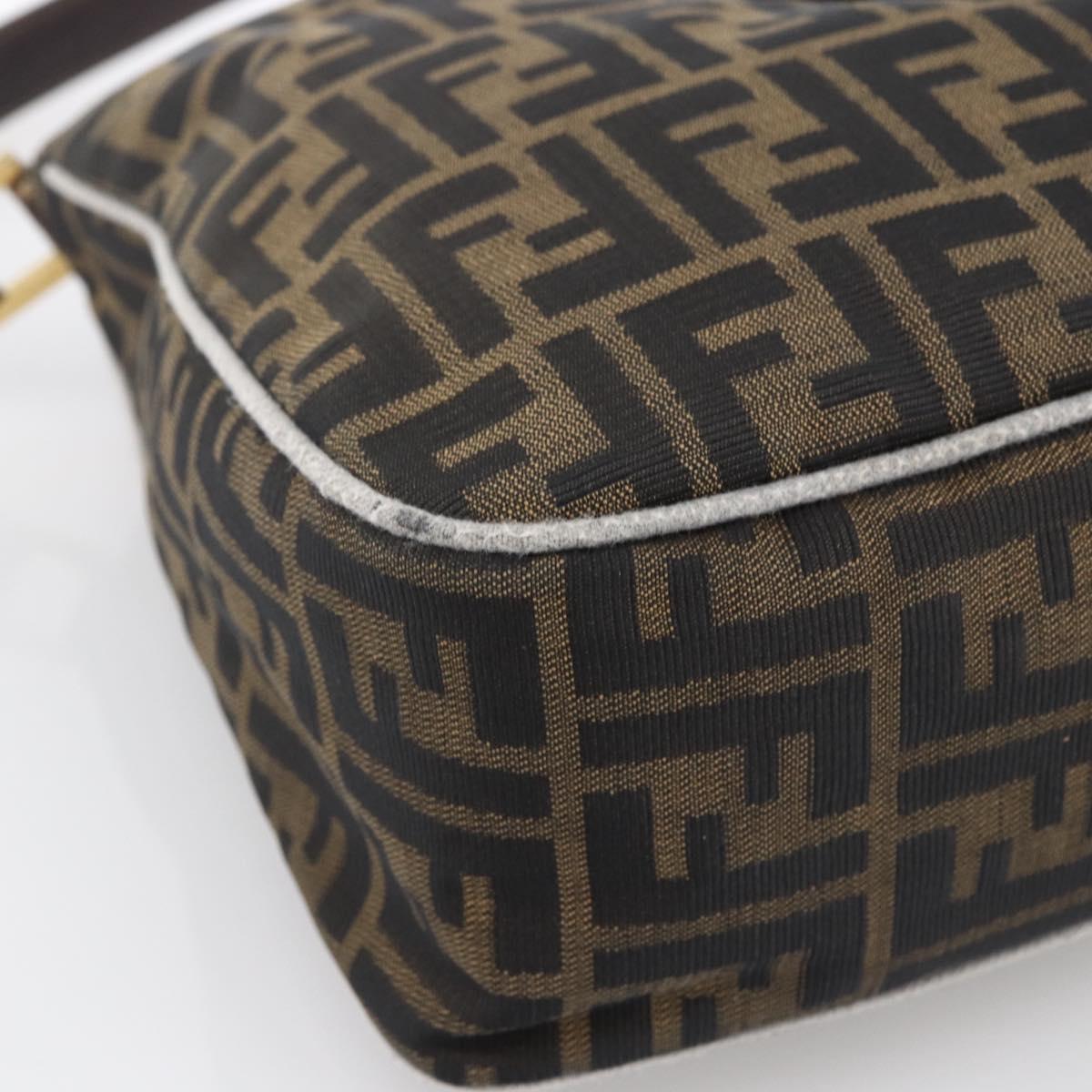 FENDI Zucca Canvas Shoulder Bag Brown Black Auth 173418