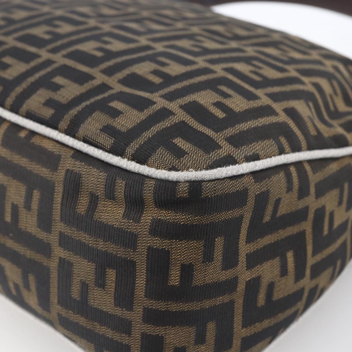 FENDI Zucca Canvas Shoulder Bag Brown Black Auth 173418