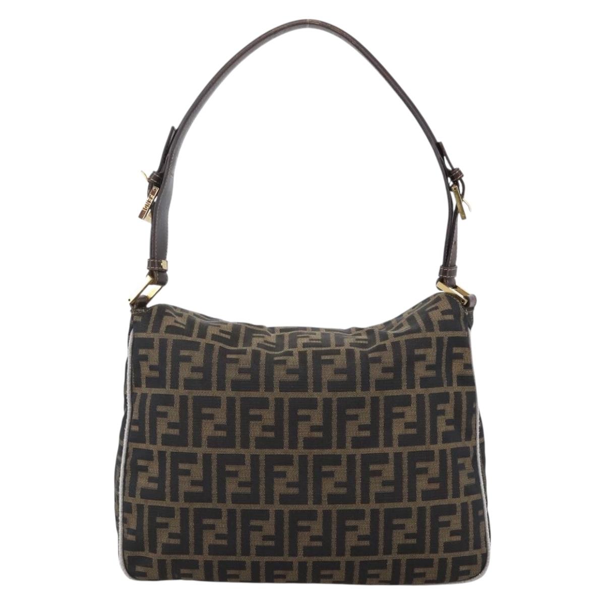 FENDI Zucca Canvas Shoulder Bag Brown Black Auth 173418