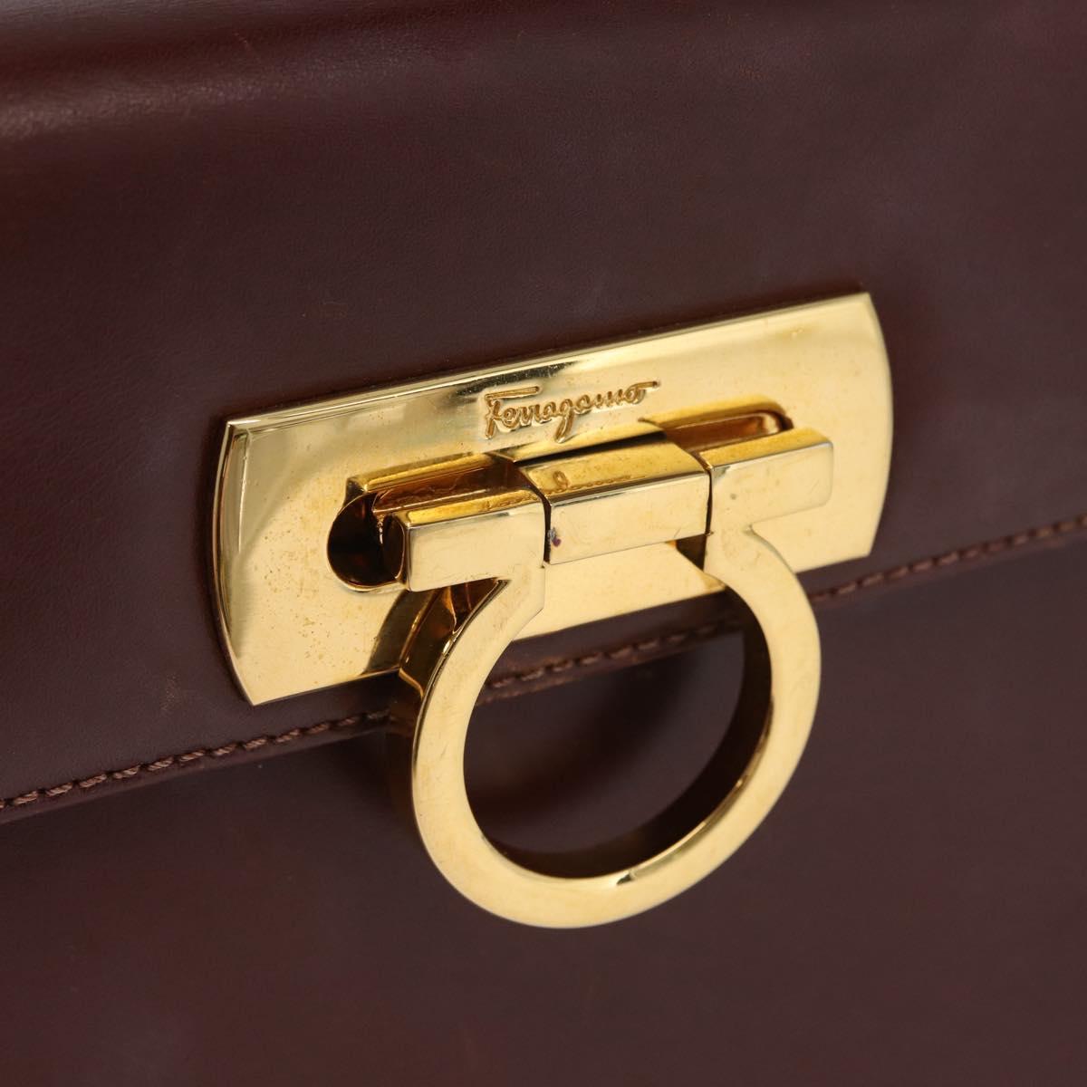 Salvatore Ferragamo Gancini Hand Bag Leather 2way Brown Gold Auth 173424