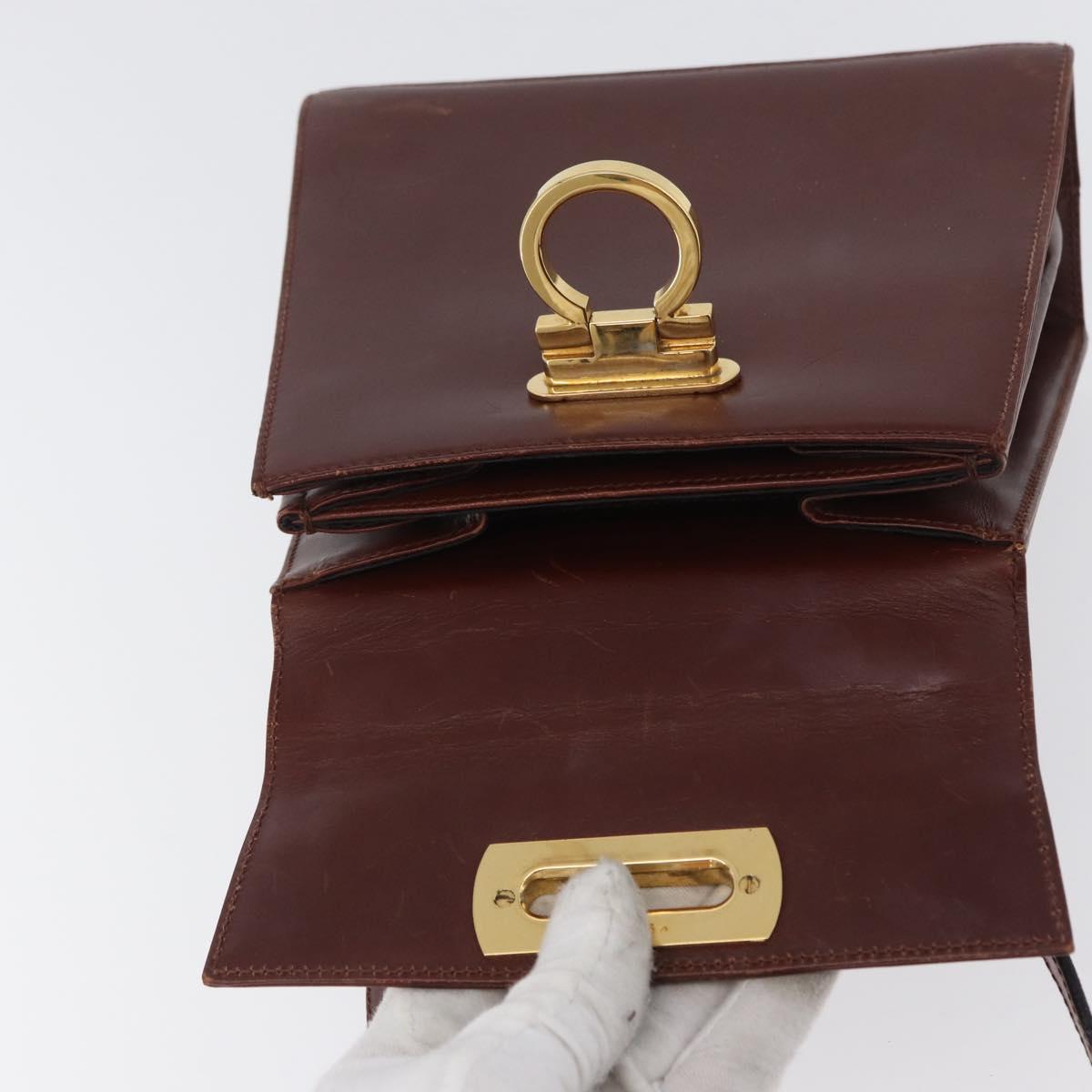 Salvatore Ferragamo Gancini Hand Bag Leather 2way Brown Gold Auth 173424