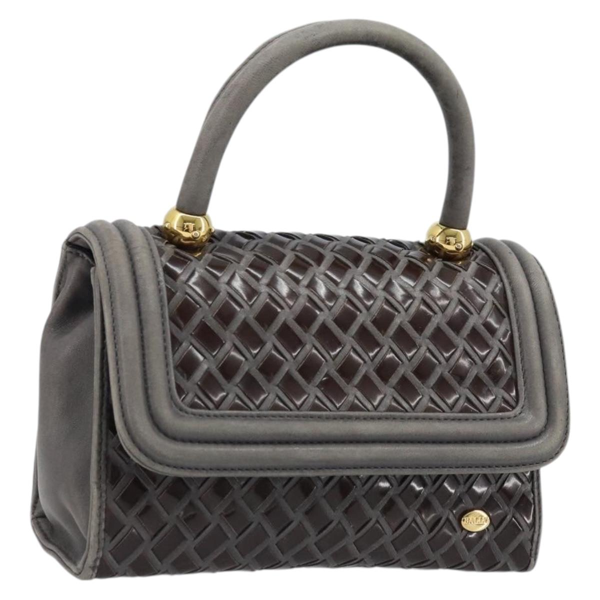 BALLY Hand Bag Leather Dark Brown Gold Auth 173425