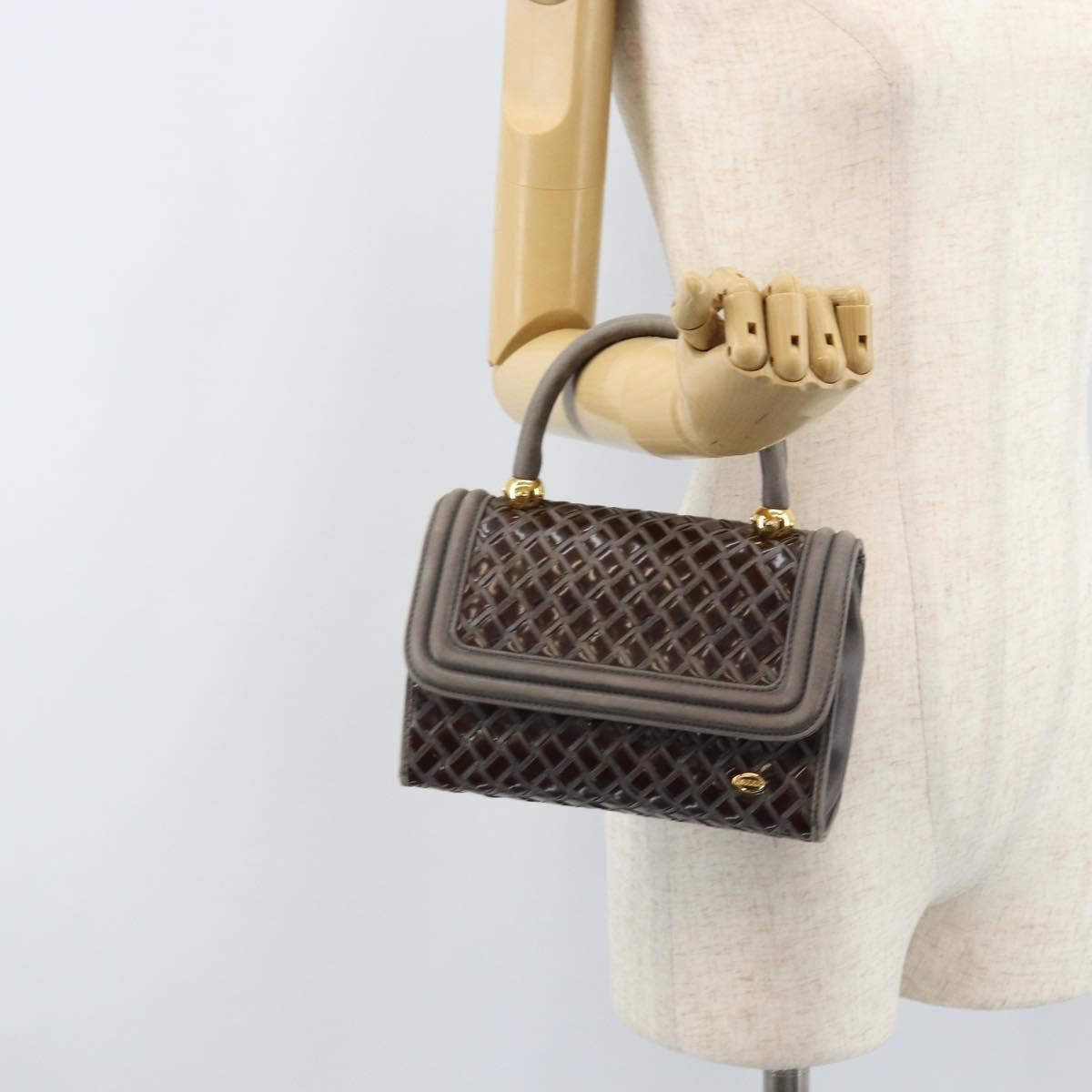 BALLY Hand Bag Leather Dark Brown Gold Auth 173425