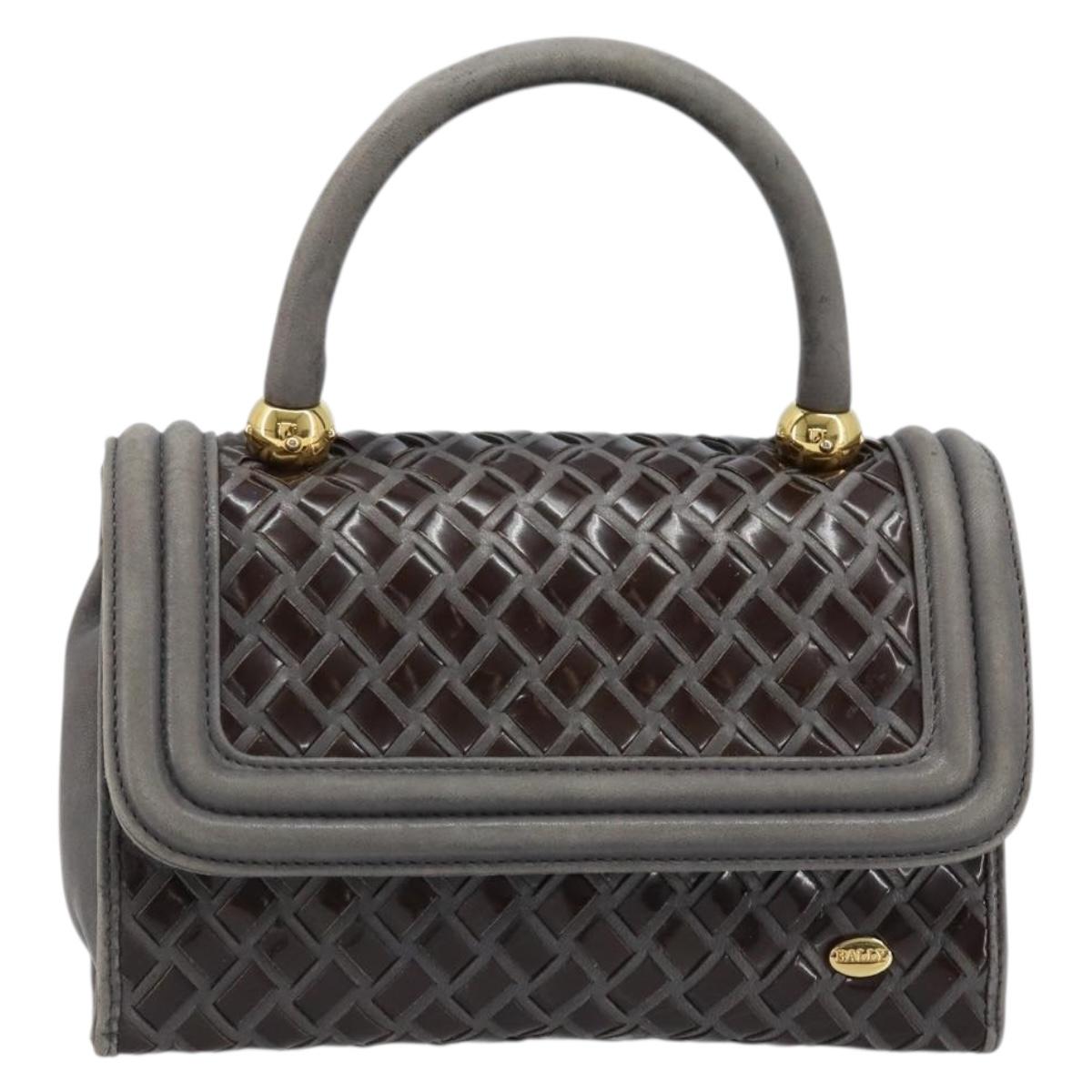 BALLY Hand Bag Leather Dark Brown Gold Auth 173425