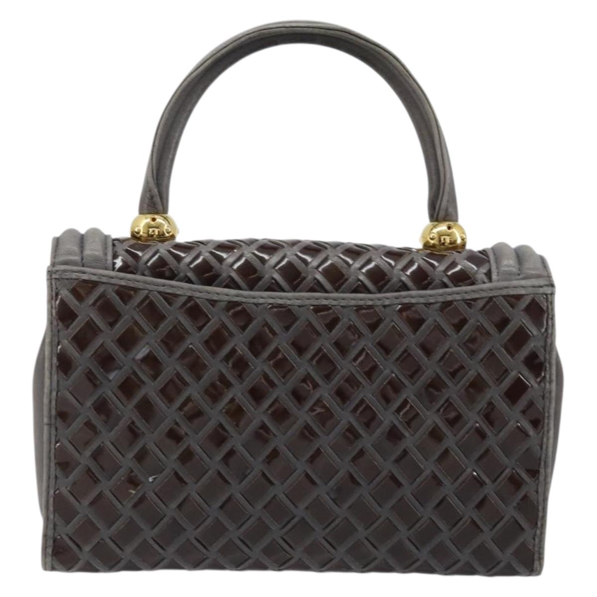 BALLY Hand Bag Leather Dark Brown Gold Auth 173425