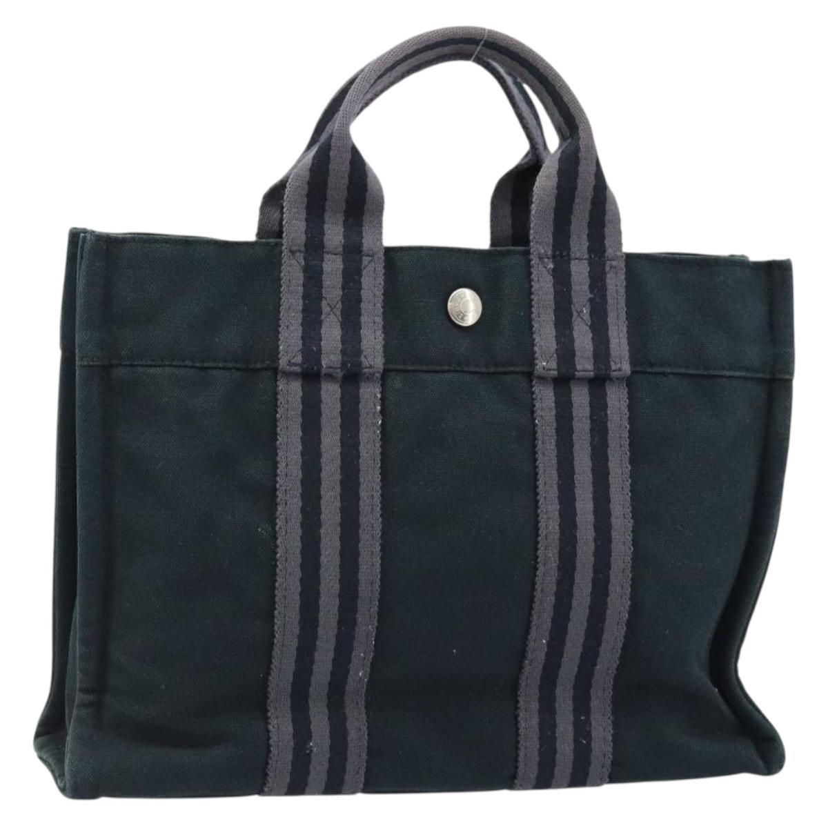HERMES Fourre Tout PM Hand Bag Canvas Black Silver Auth 173430