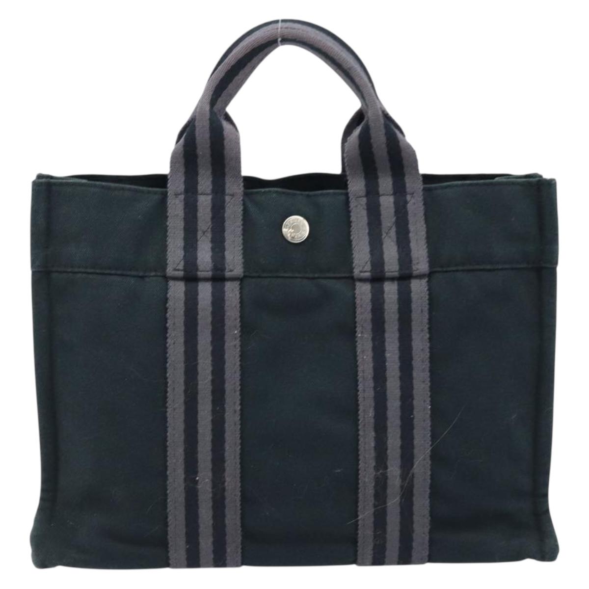 HERMES Fourre Tout PM Hand Bag Canvas Black Silver Auth 173430