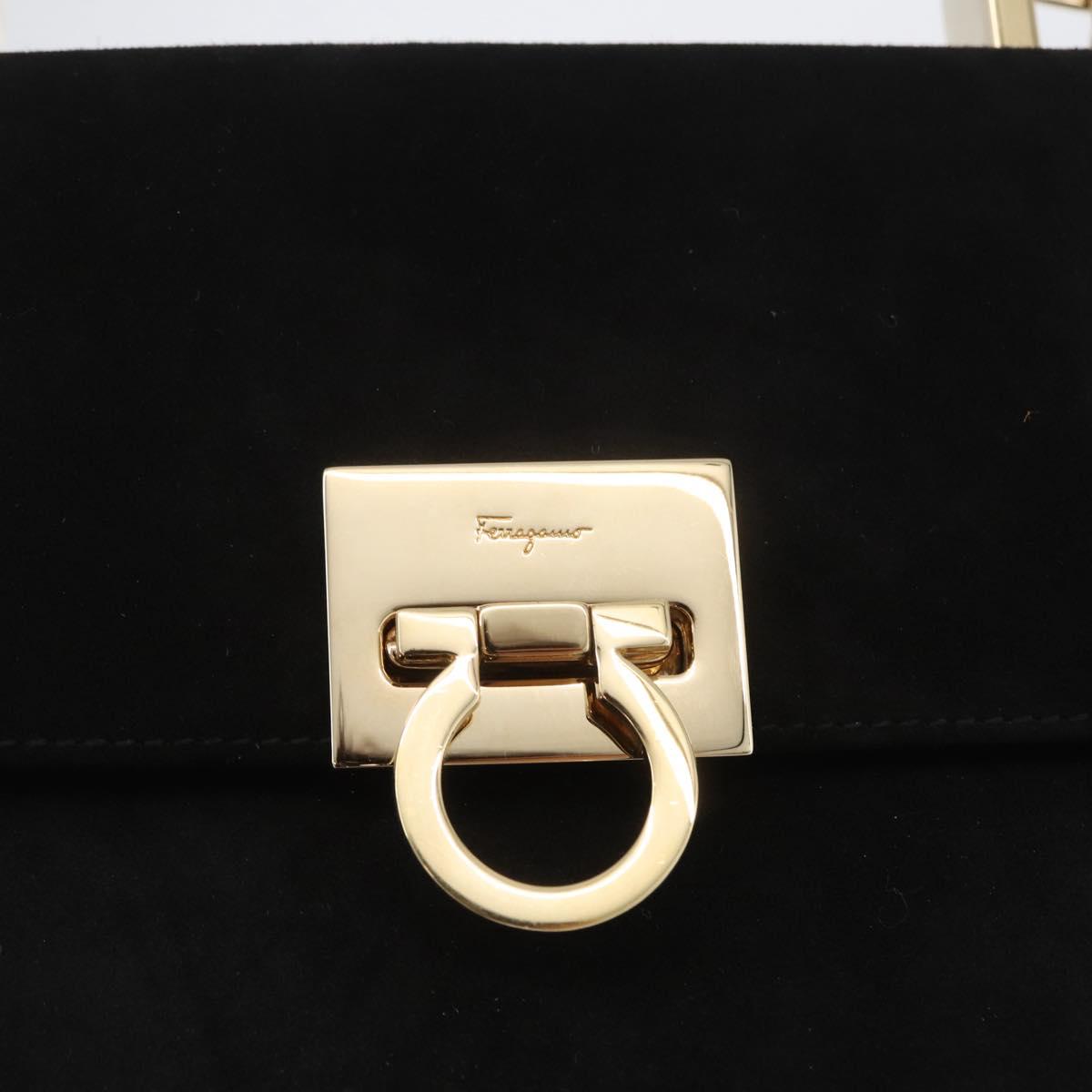 Salvatore Ferragamo Gancini Hand Bag Suede 2way Black Gold Auth 173432
