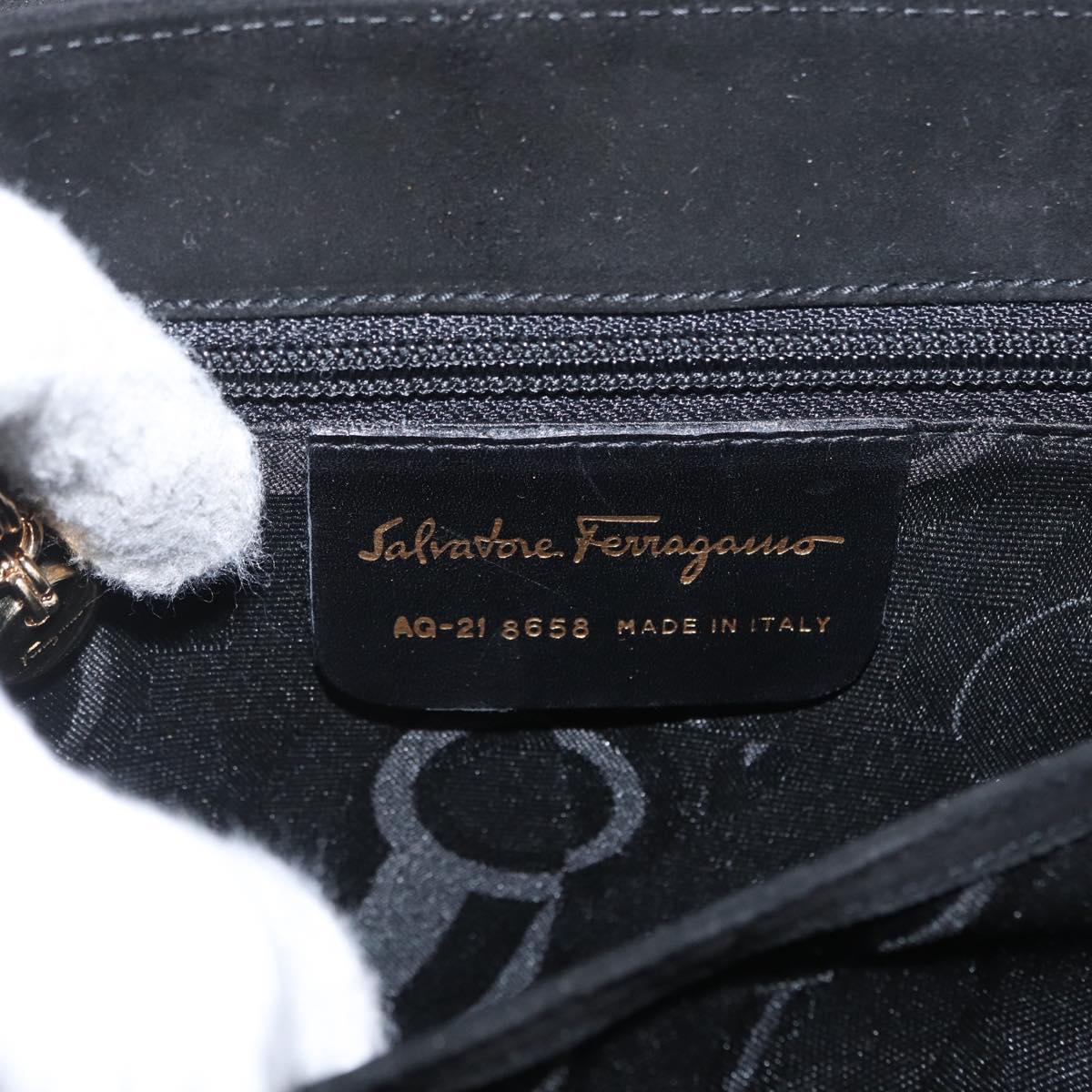 Salvatore Ferragamo Gancini Hand Bag Suede 2way Black Gold Auth 173432