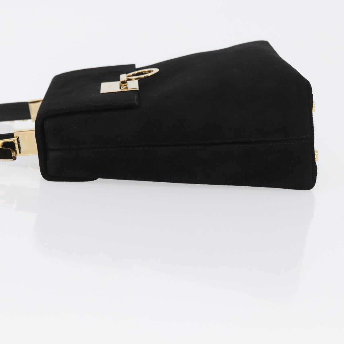 Salvatore Ferragamo Gancini Hand Bag Suede 2way Black Gold Auth 173432