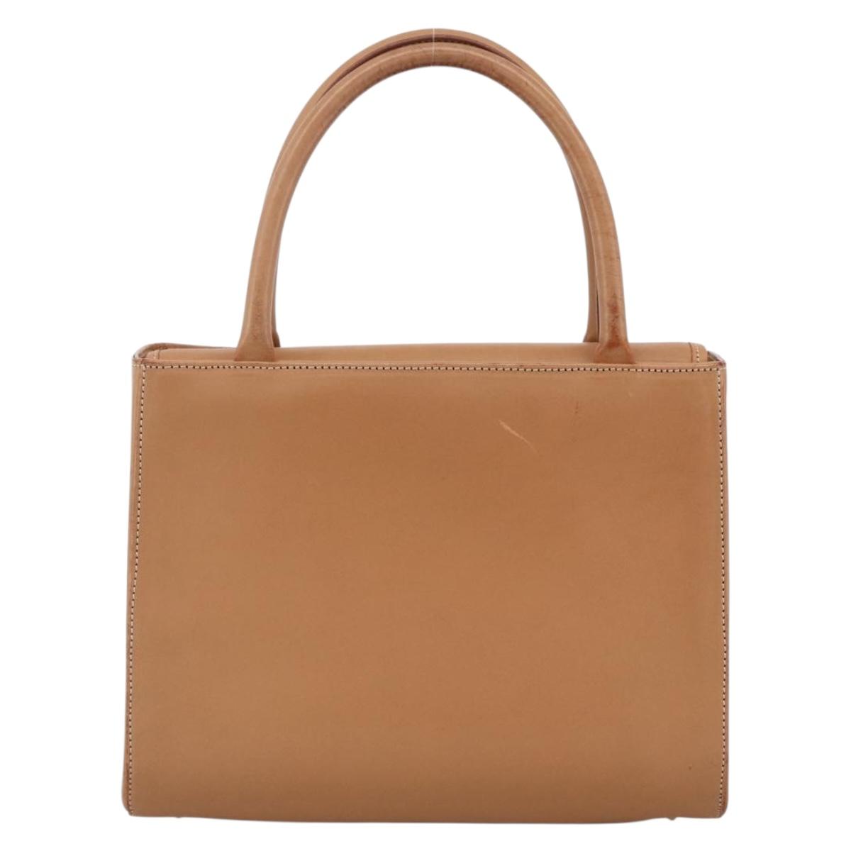 Burberrys Nova Check Hand Bag Leather Beige Gold Auth 173439