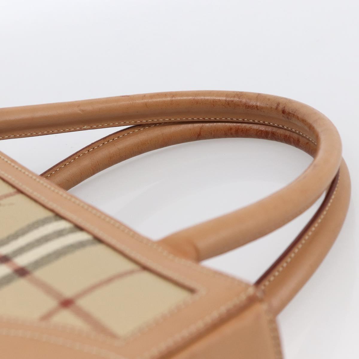 Burberrys Nova Check Hand Bag Leather Beige Gold Auth 173439