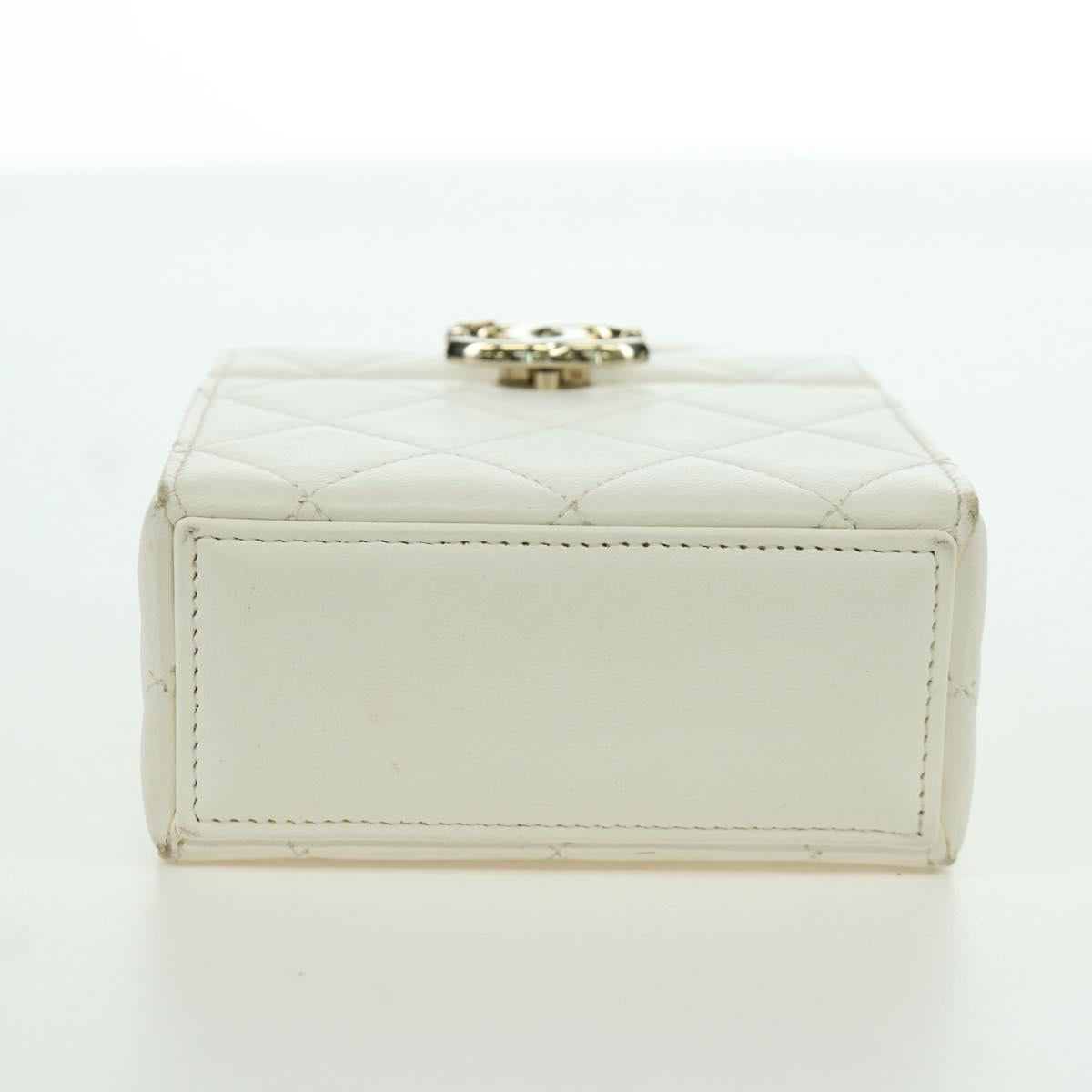 CHANEL Matelasse Chain Shoulder Bag Lamb Skin White Gold CC Auth 173442SAM