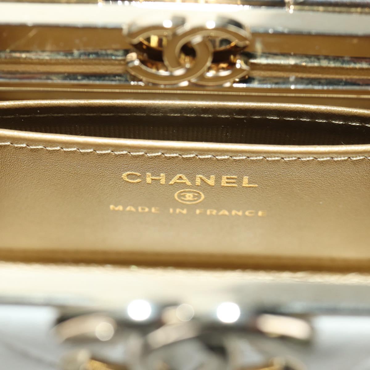 CHANEL Matelasse Chain Shoulder Bag Lamb Skin White Gold CC Auth 173442SAM