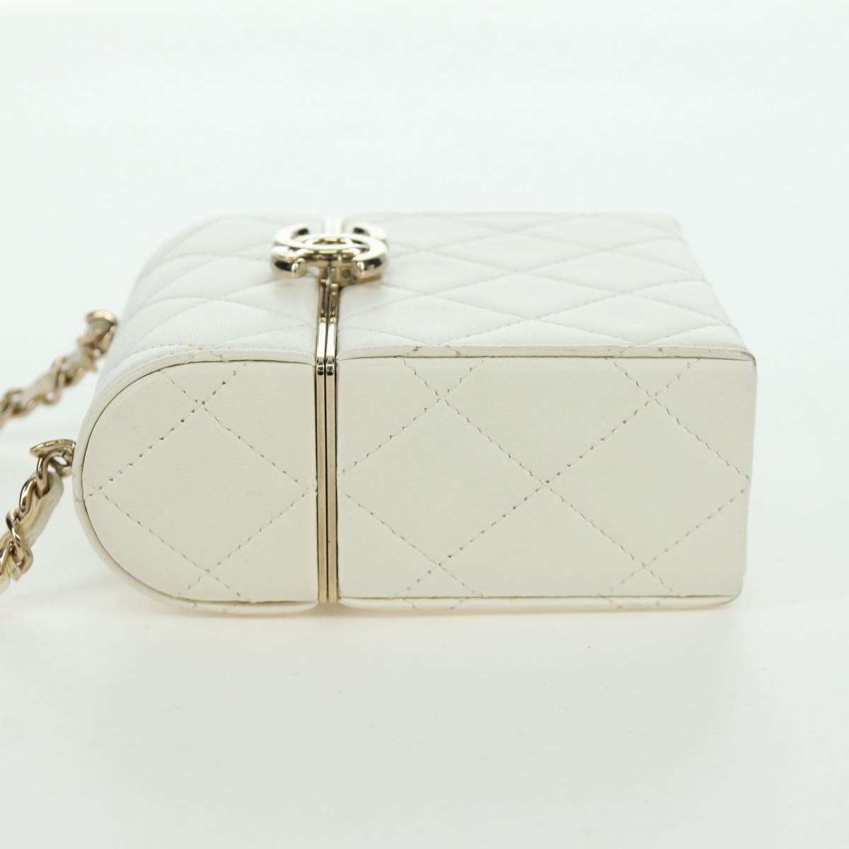 CHANEL Matelasse Chain Shoulder Bag Lamb Skin White Gold CC Auth 173442SAM