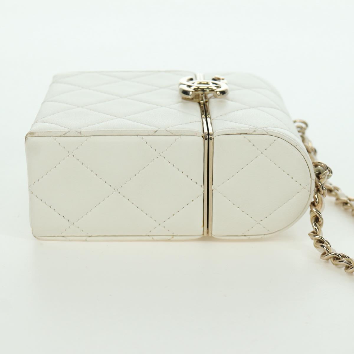 CHANEL Matelasse Chain Shoulder Bag Lamb Skin White Gold CC Auth 173442SAM