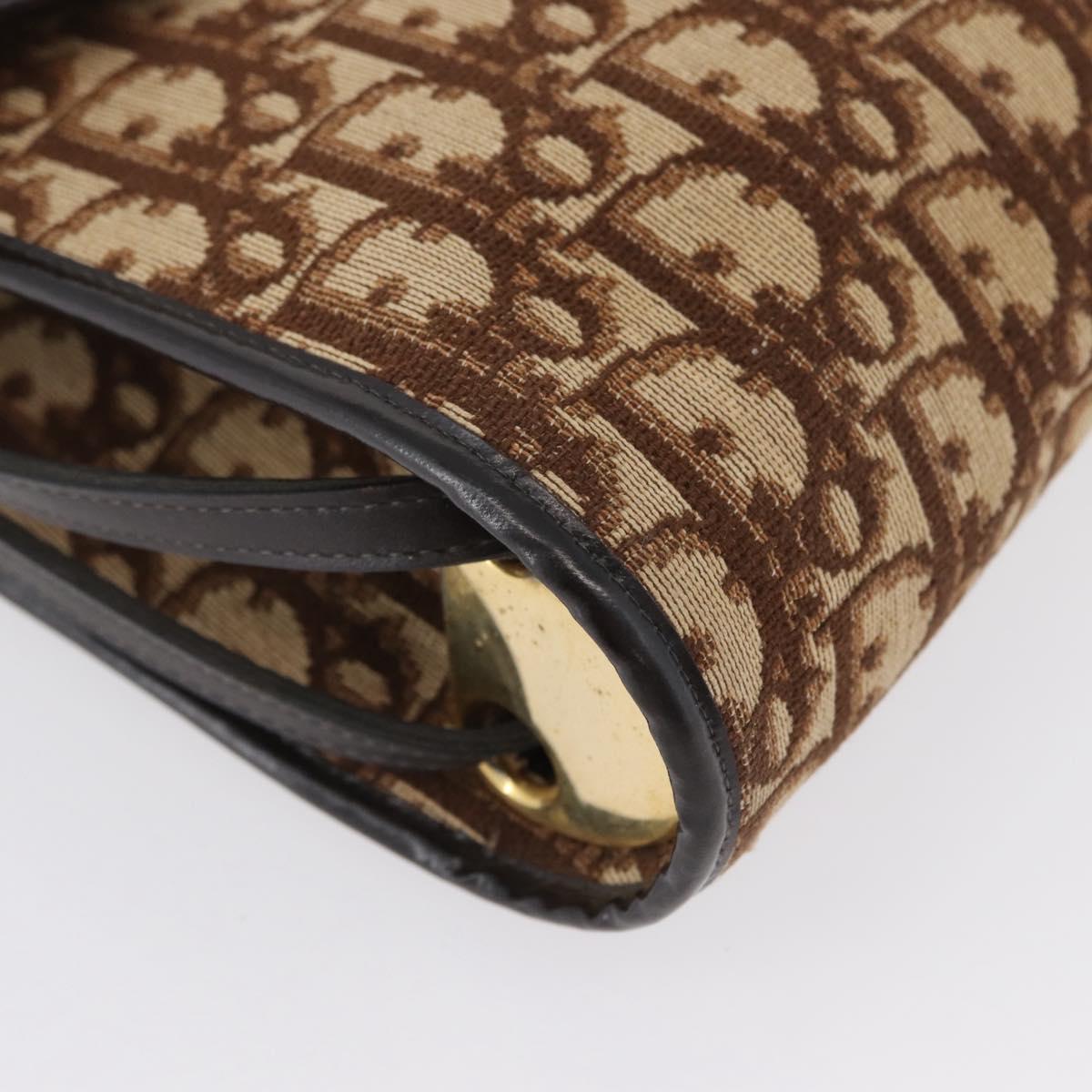 Christian Dior Trotter Canvas Shoulder Bag Beige Gold Auth 173448