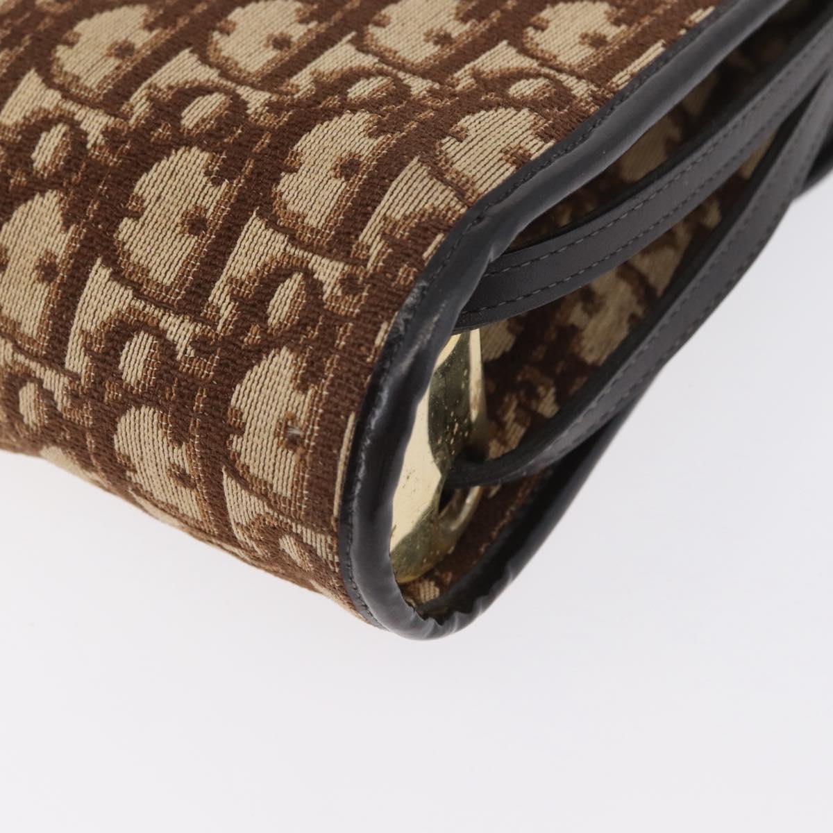 Christian Dior Trotter Canvas Shoulder Bag Beige Gold Auth 173448